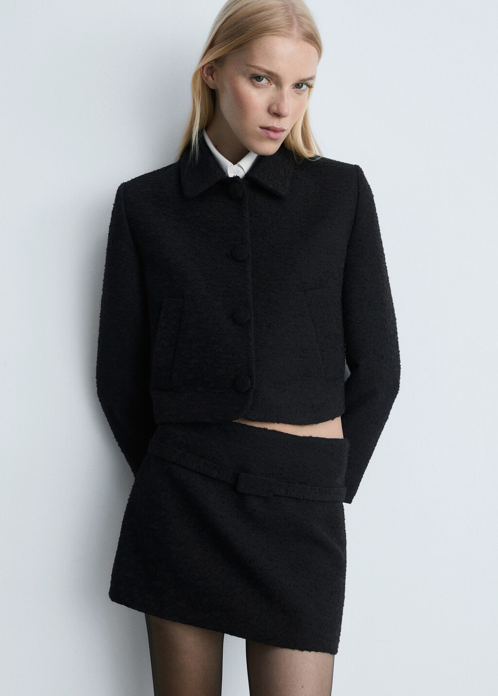 Tweed mini-skirt with decorative belt - Women | MANGO OUTLET USA