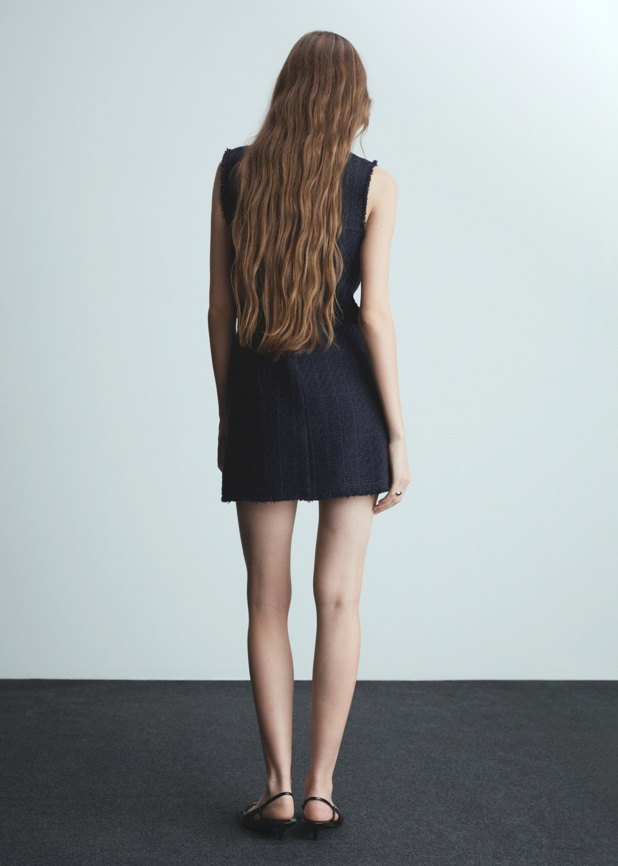 Vestido corto tweed - Reverso del artículo, Azul marino oscuro. Ref: 77086764-00.
