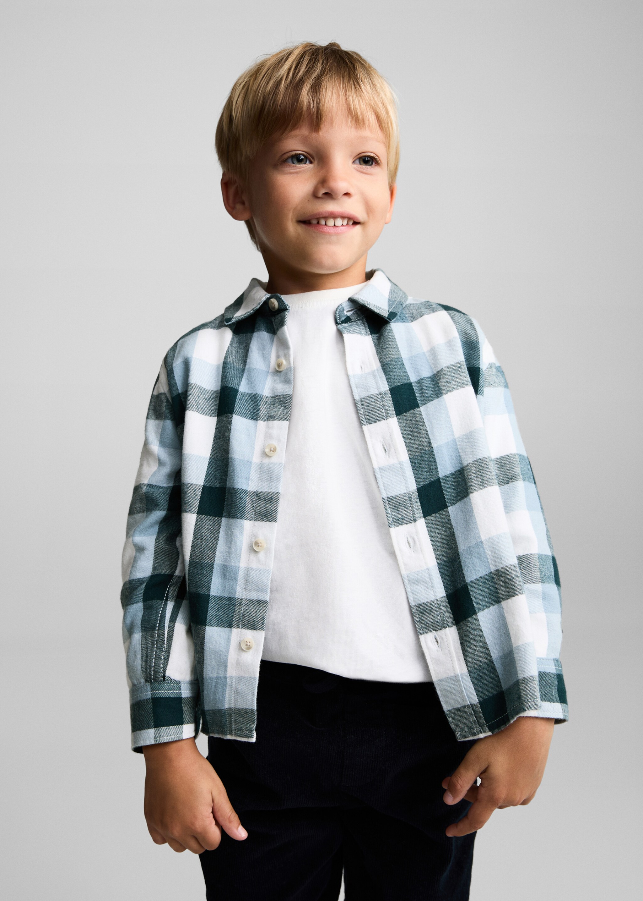 Check cotton shirt - Medium plane, Dark Green. Ref: 77087655-00.
