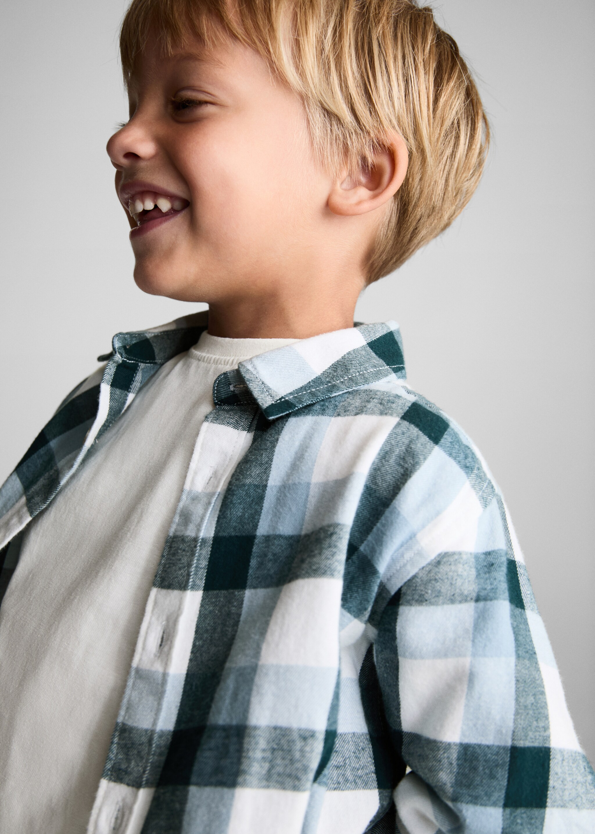 Check cotton shirt - Details of the article 1, Dark Green. Ref: 77087655-00.