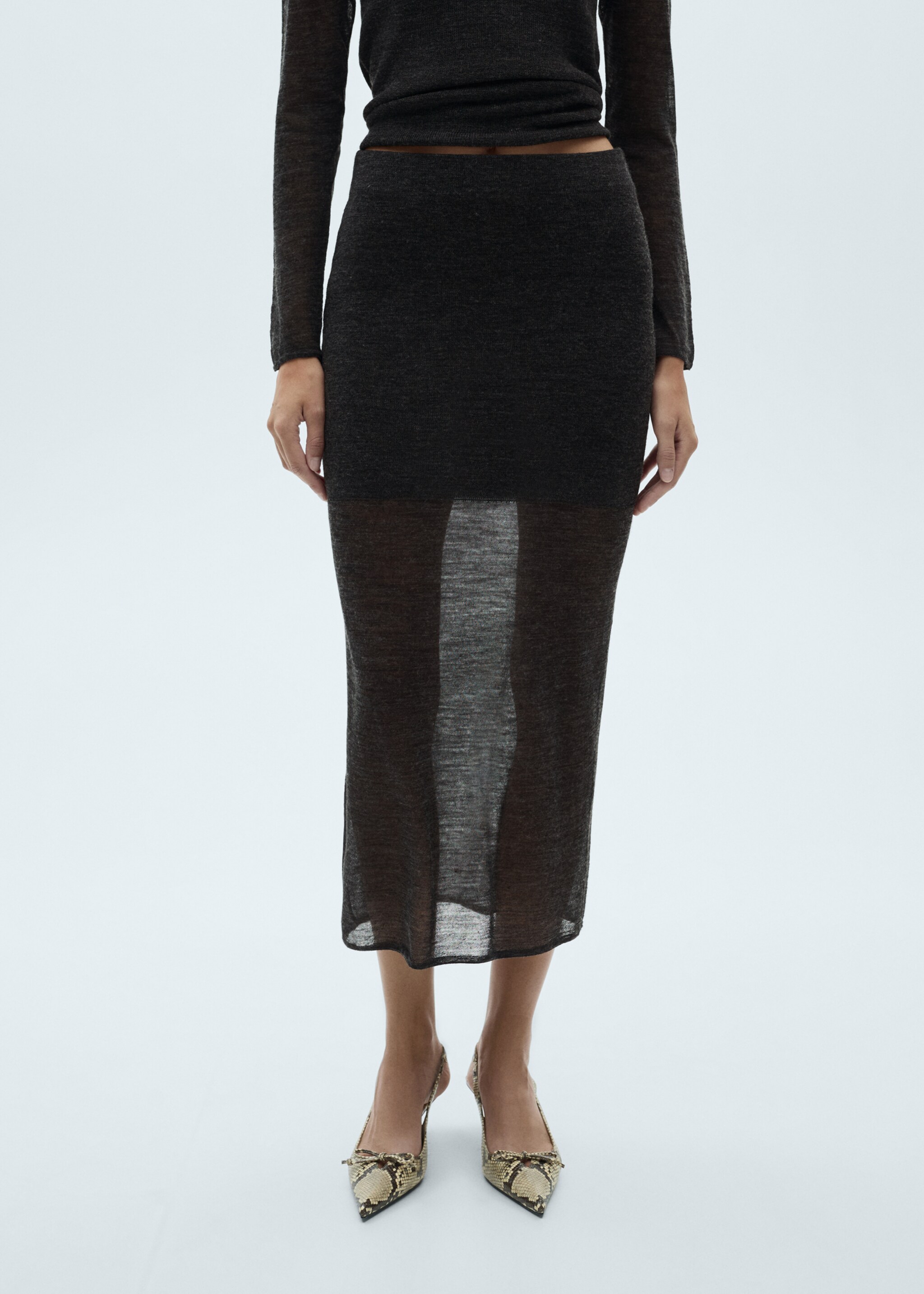 Semi-transparent knitted skirt - Medium plane, Dark Heather Grey. Ref: 77087660-00.