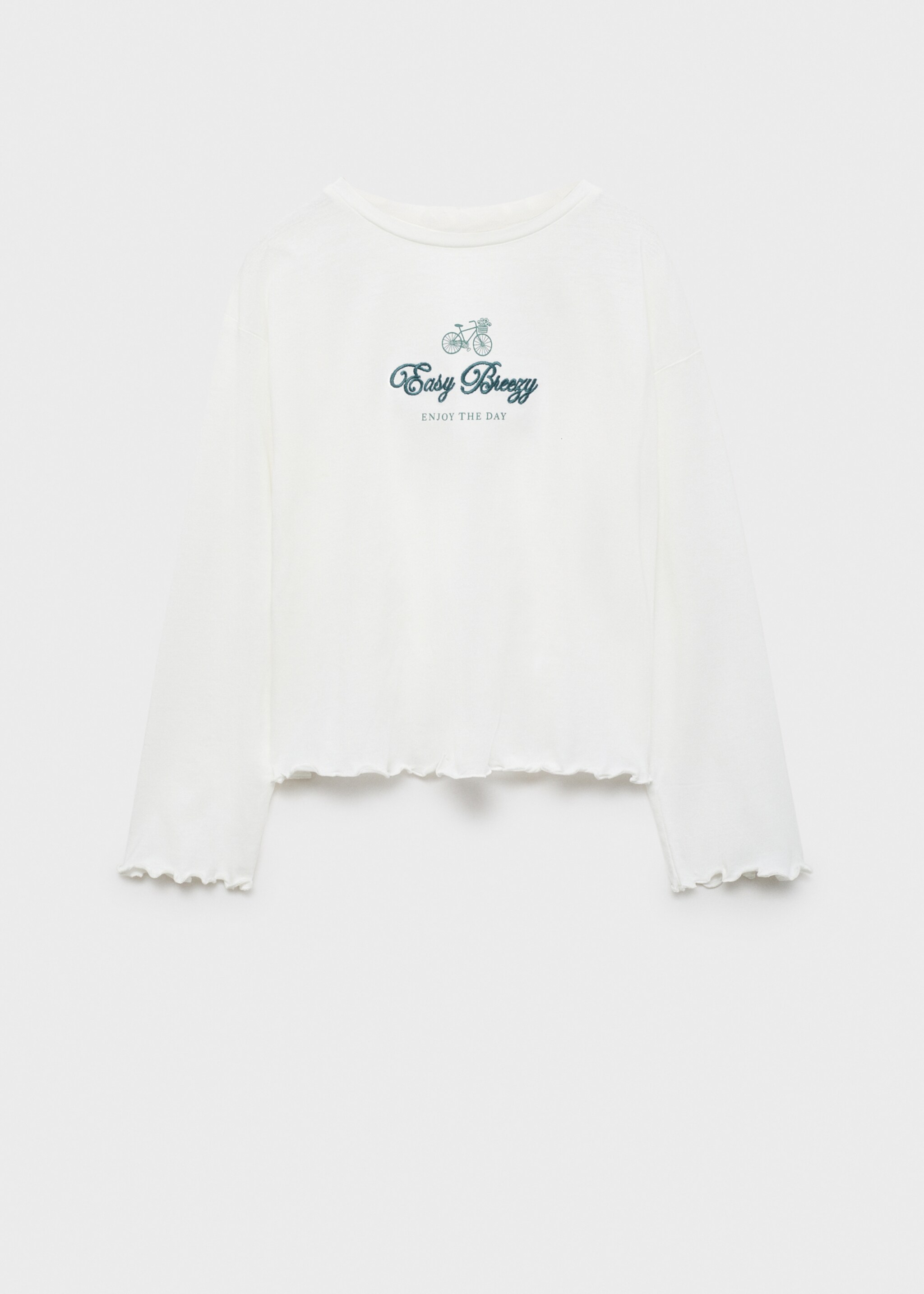 Baumwoll-T-Shirt mit besticktem Detail - Artikel ohne Model, Cremeweiß. Ref: 77087664-00.