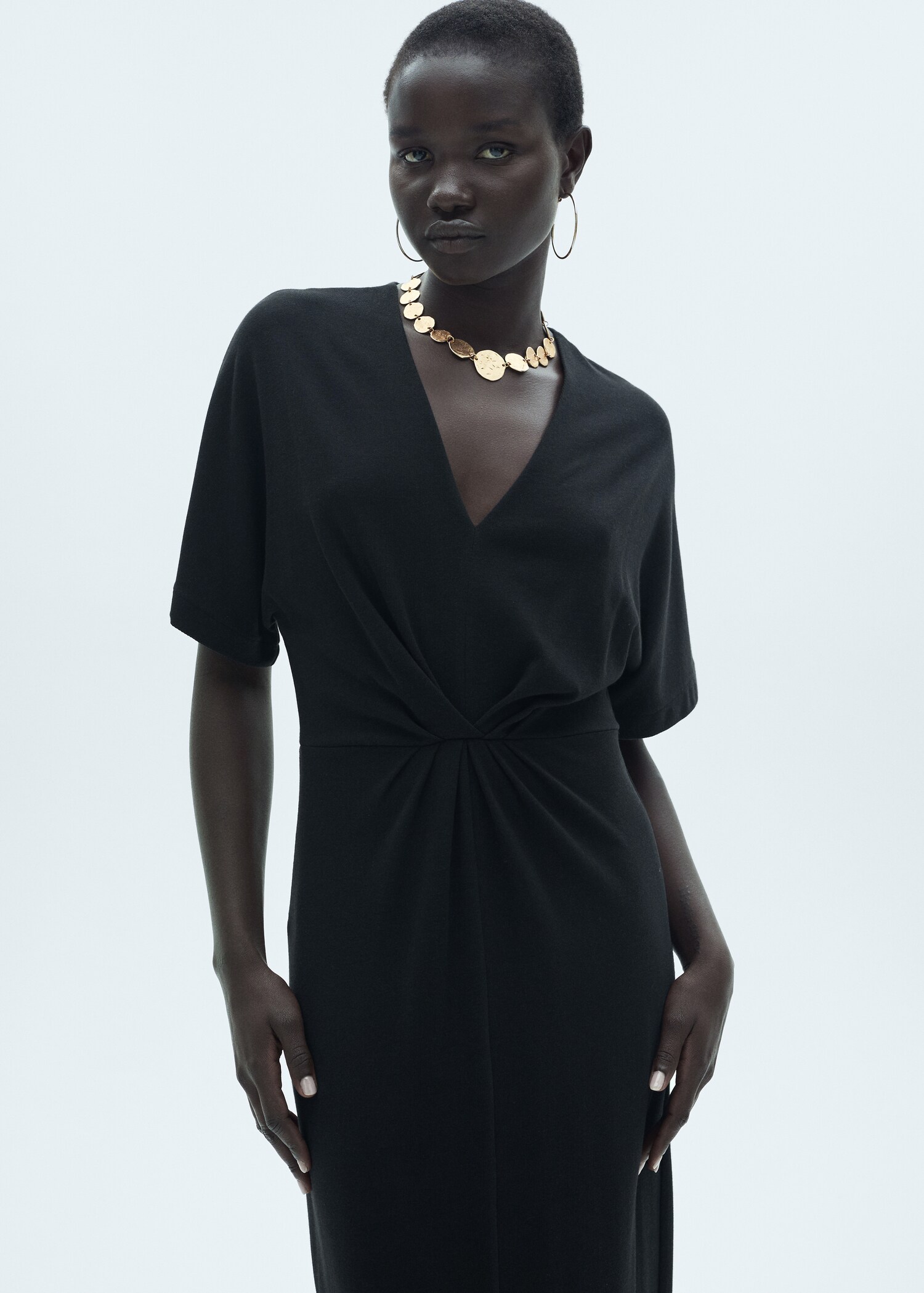 Short-sleeved draped dress - Medium plane