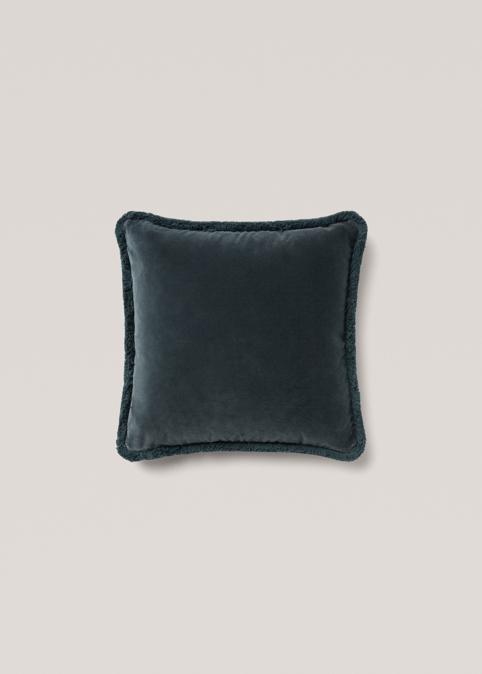 Fringed velvet cushion cover 45x45cm - Article without model, Petrol Blue. Ref: 77087669-00.