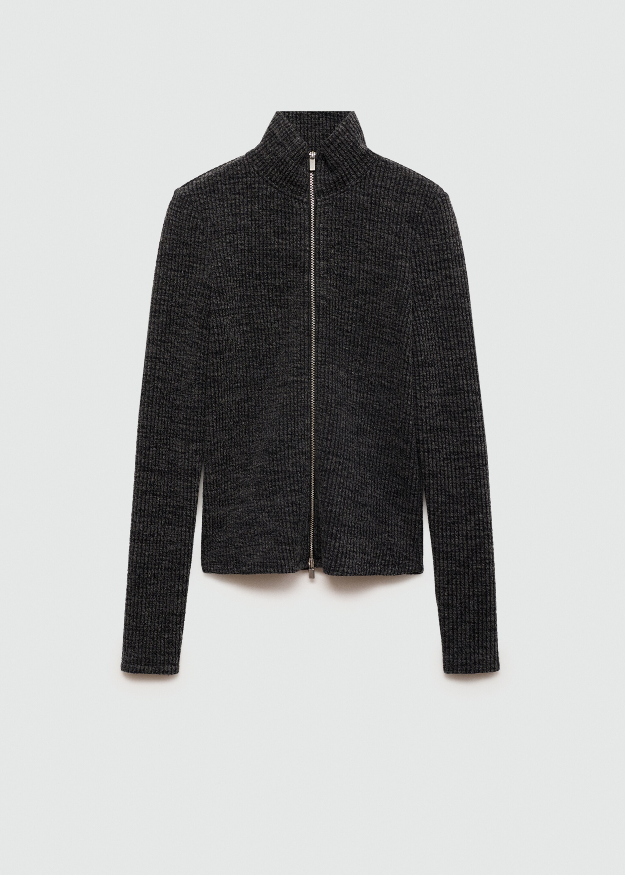 Knitted jacket with zip - Article without model, Grey. Ref: 77087690-00.