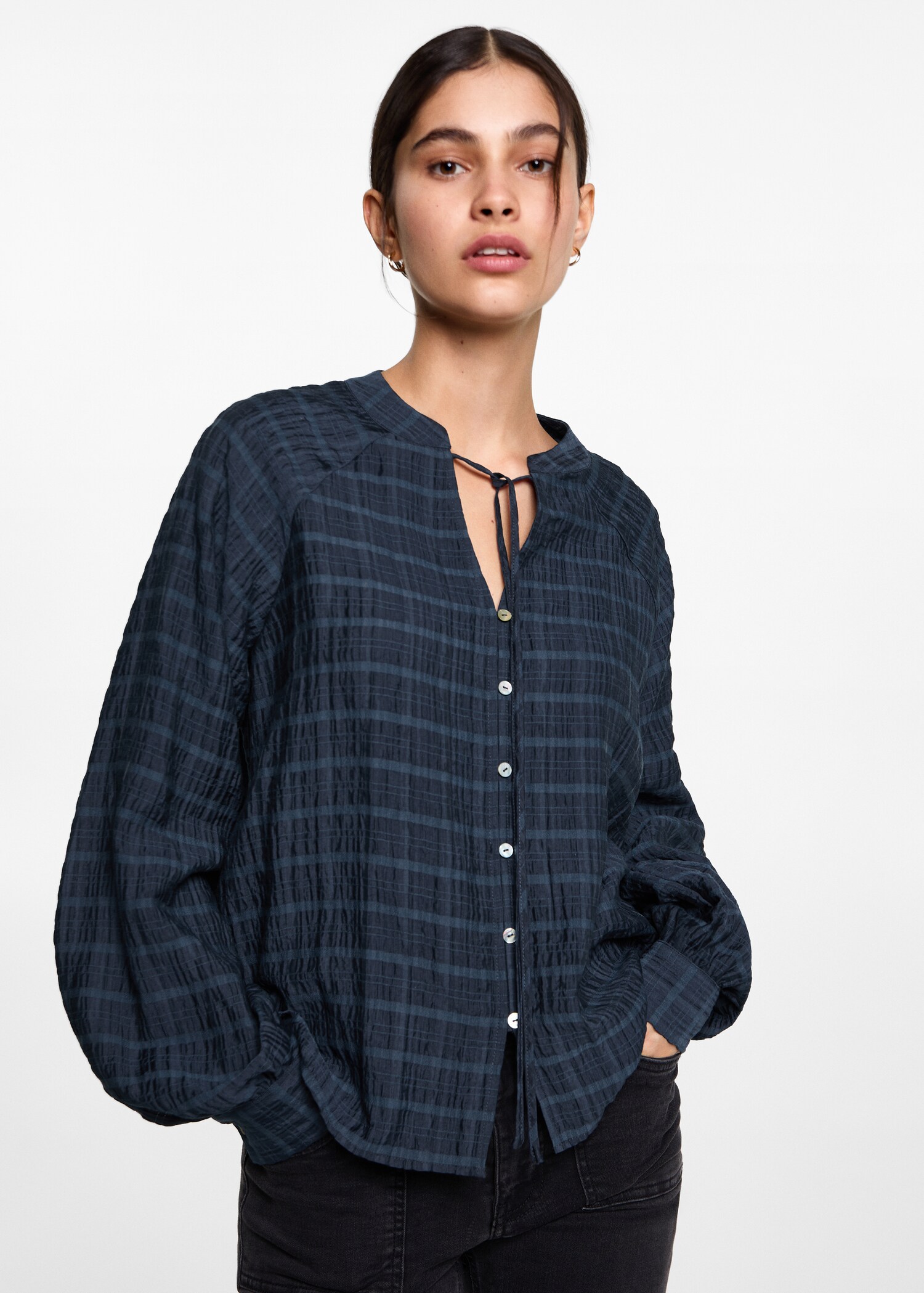 Bow check blouse - Medium plane