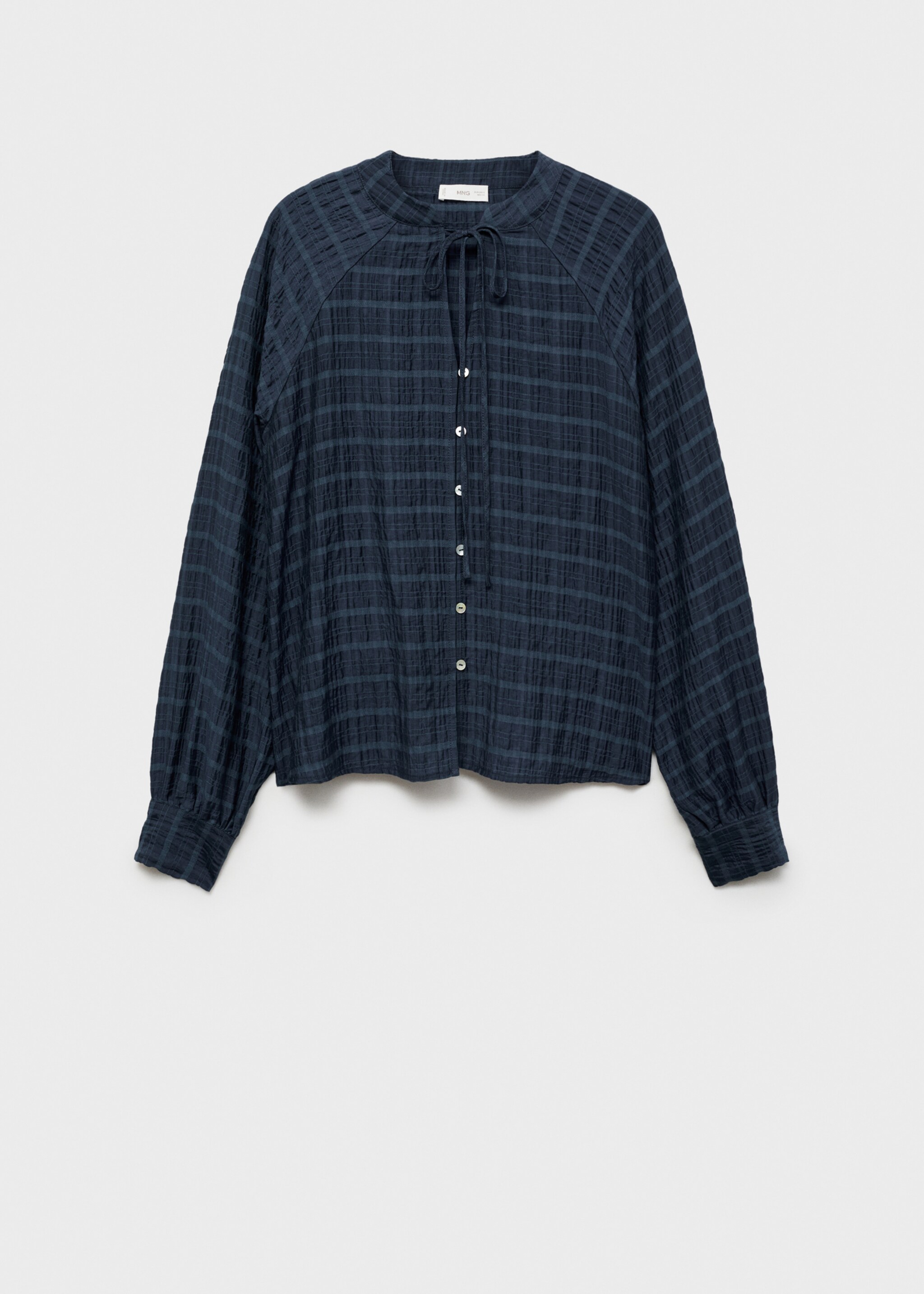 Bow check blouse - Article without model, Dark Navy. Ref: 77087701-00.