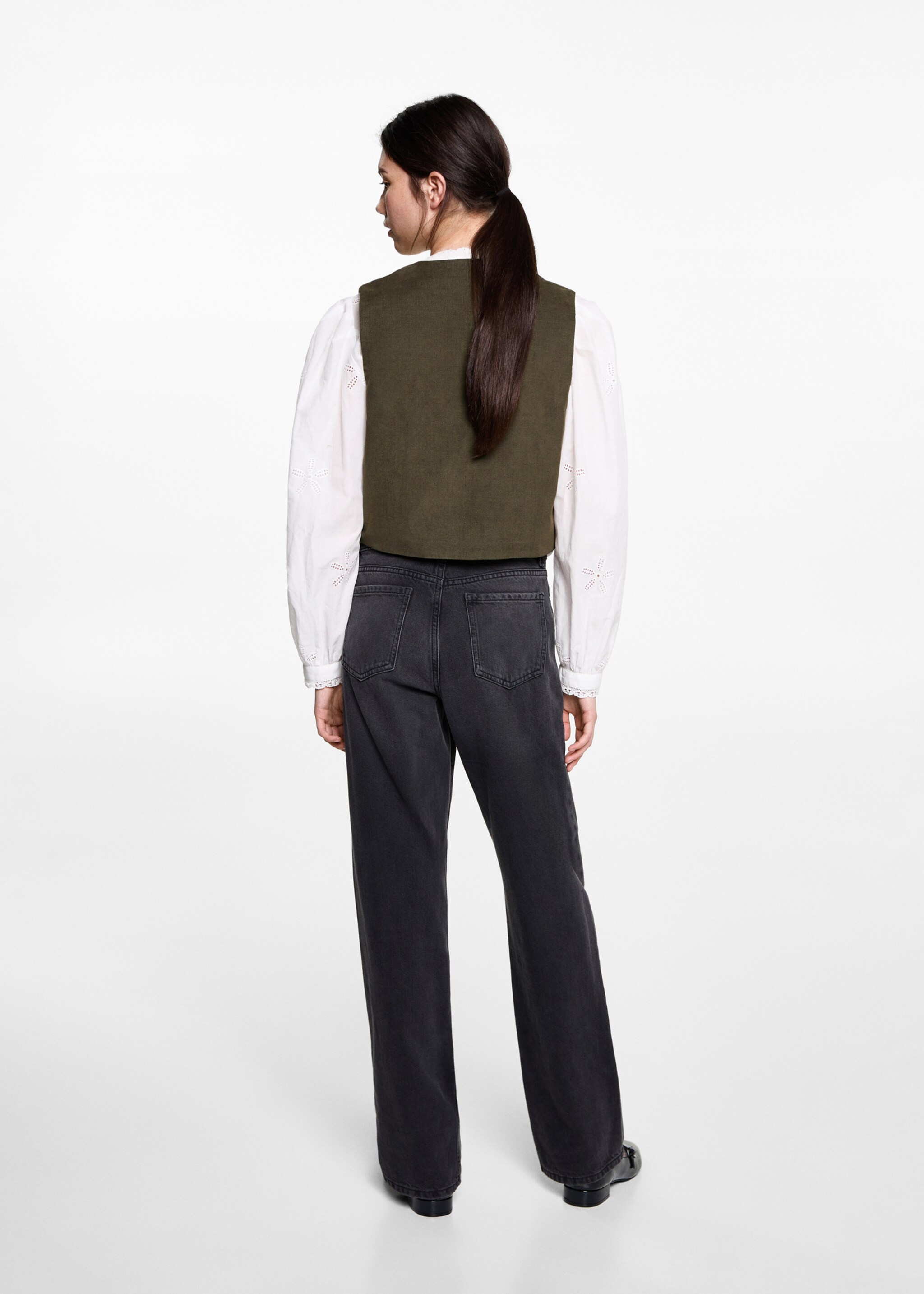 Floral-embroidered waistcoat - Reverse of the article, Forest Green. Ref: 77087710-00.