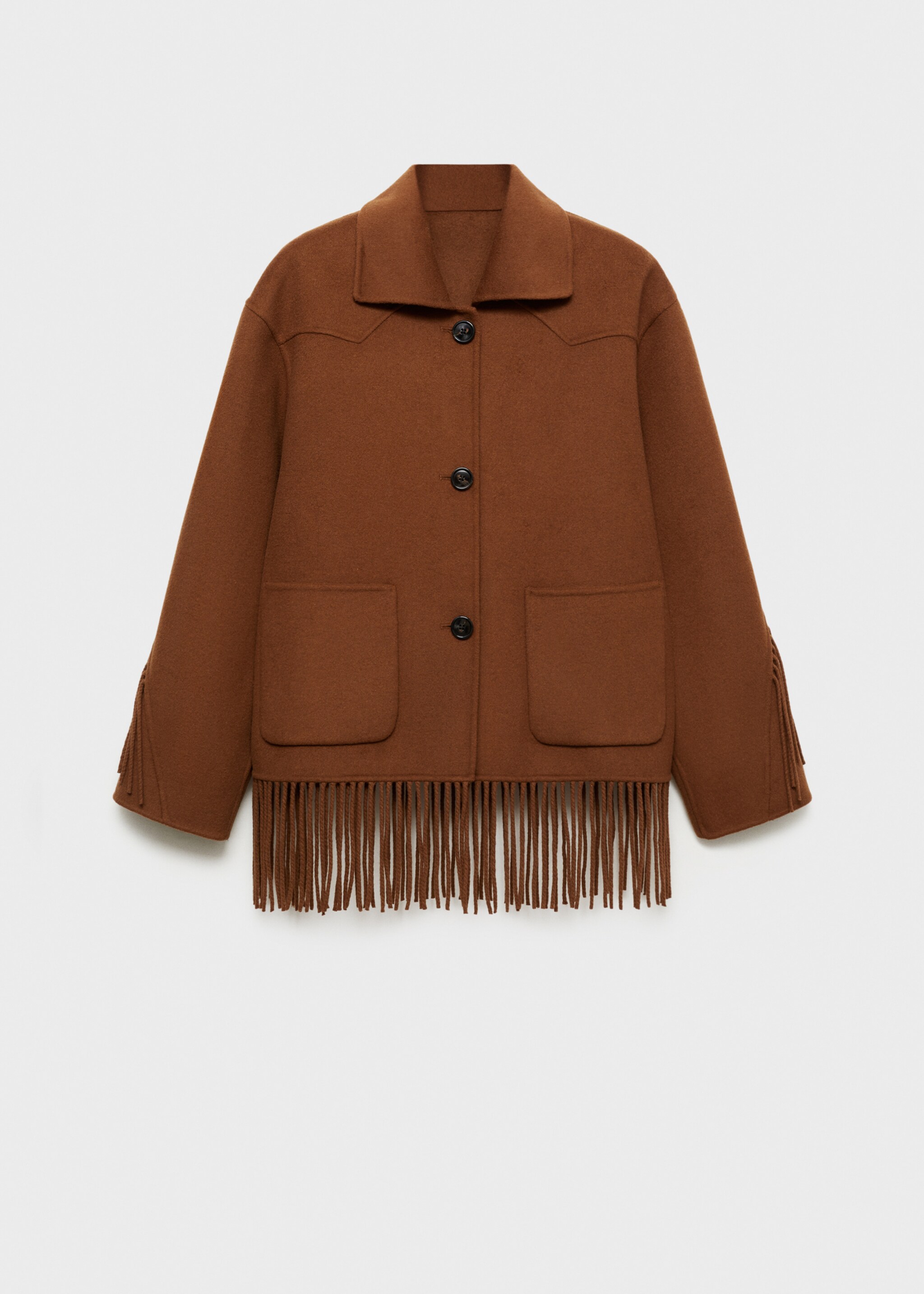 Fringed wool-blend  jacket - Article without model, Tobacco Brown. Ref: 77087713-00.