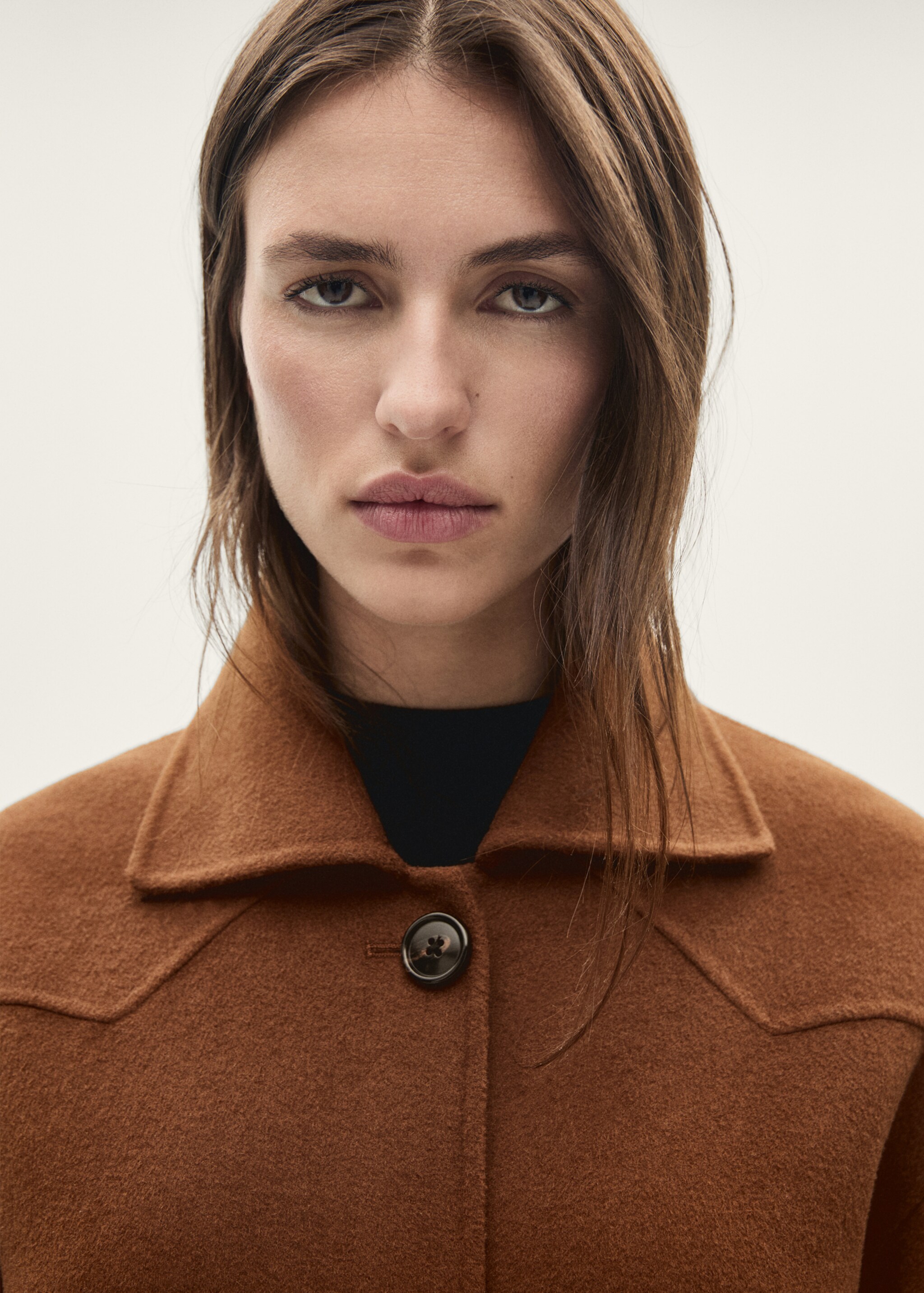 Fringed wool-blend  jacket - Details of the article 1, Tobacco Brown. Ref: 77087713-00.