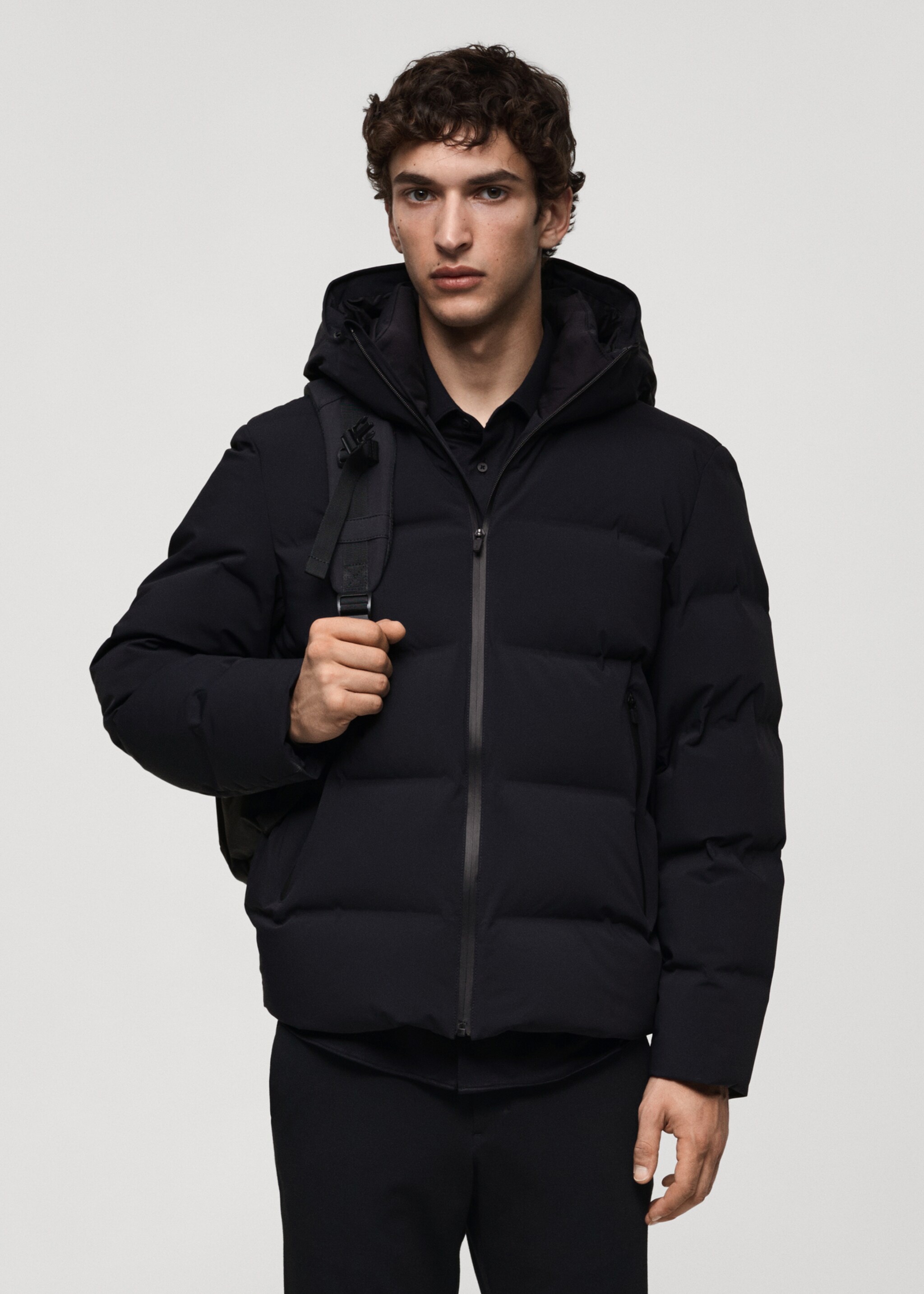 Anorak imperméable rembourrage duvet et plumes - Plan moyen, Bleu marine foncé. Ref: 77087911-00.