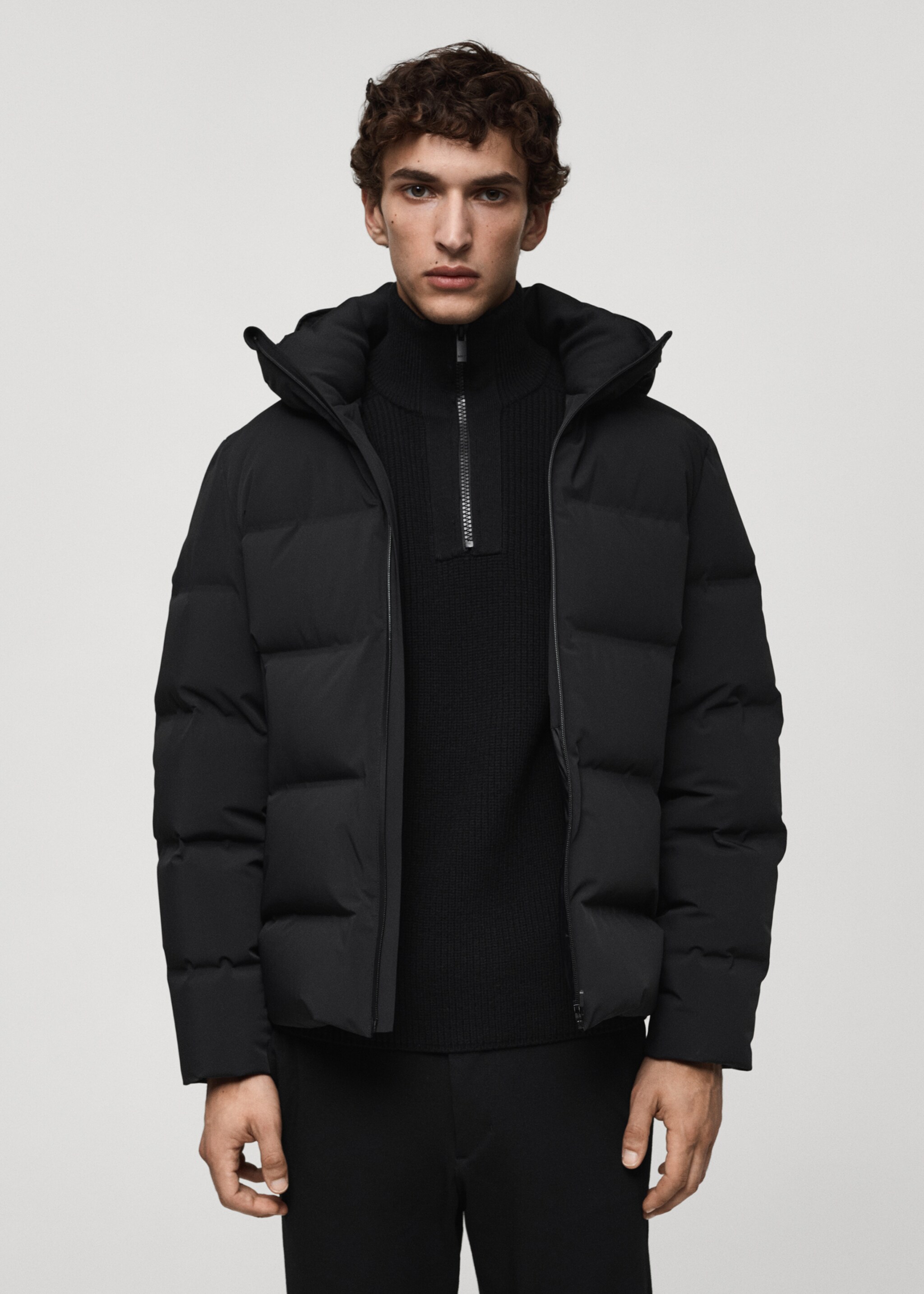 Waterproof anorak with down and feather filling - Medium plane, Black. Ref: 77087911-00.