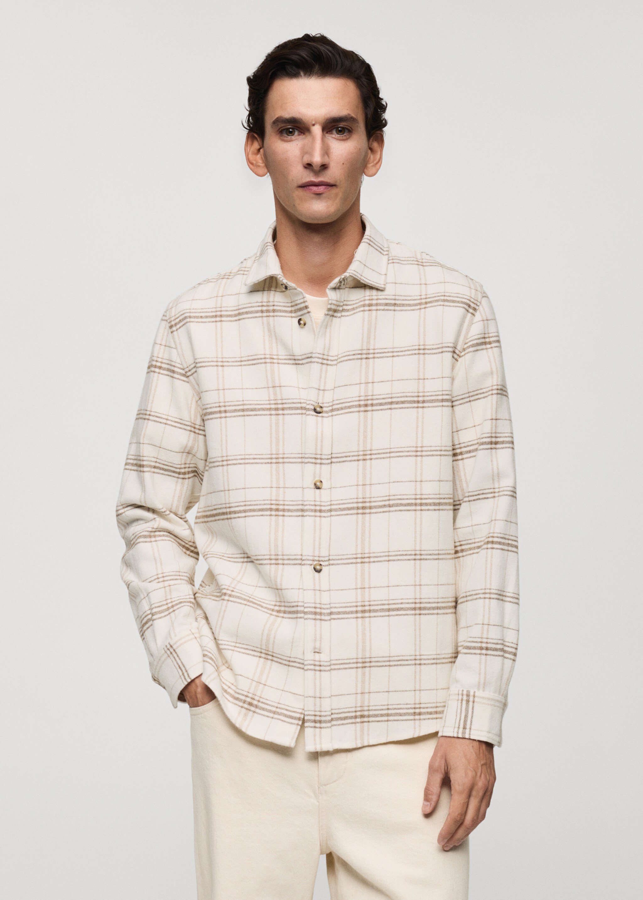 100% cotton flannel check overshirt - Medium plane, Off White. Ref: 77087914-00.