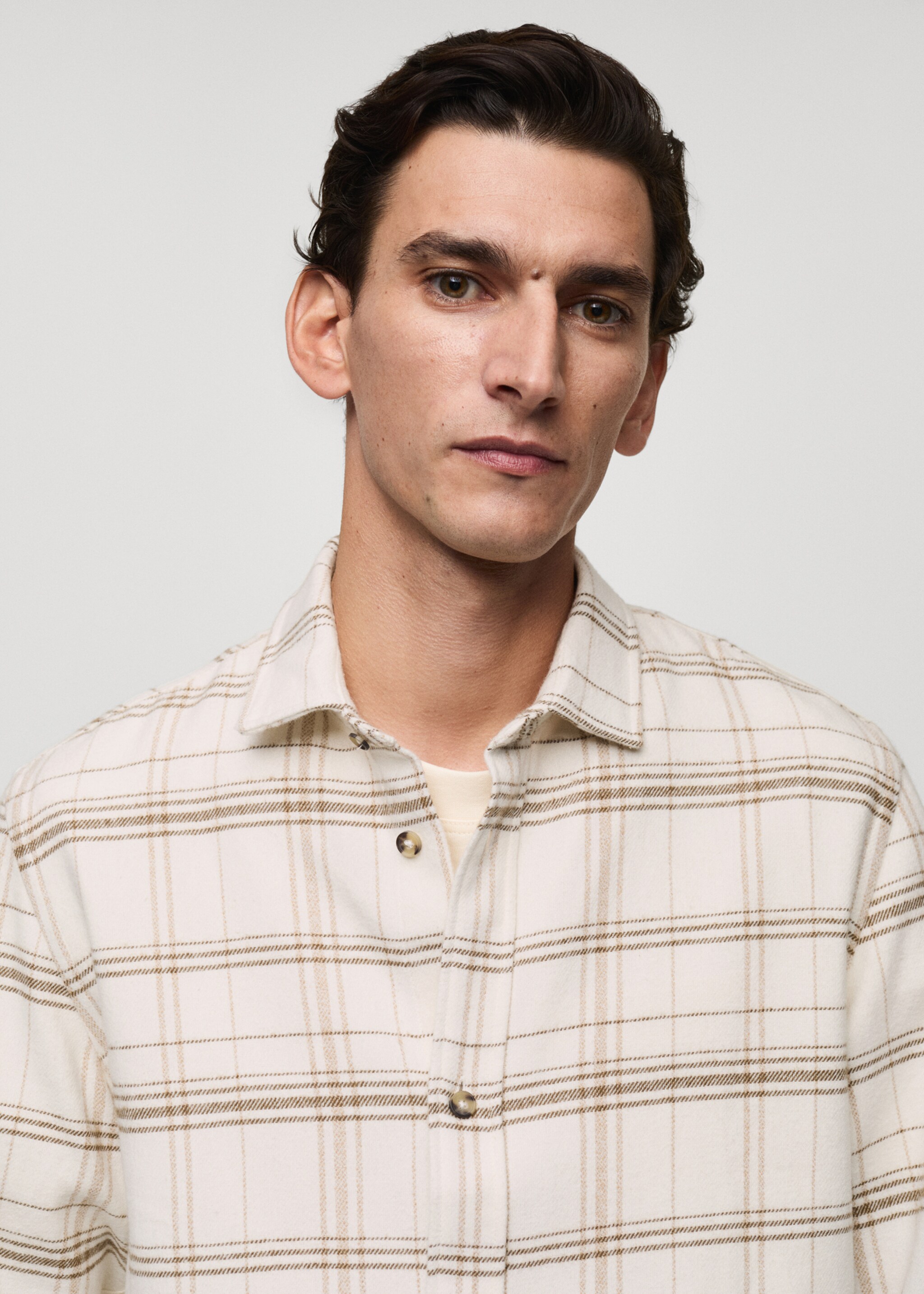 100% cotton flannel check overshirt - Details of the article 1, Off White. Ref: 77087914-00.