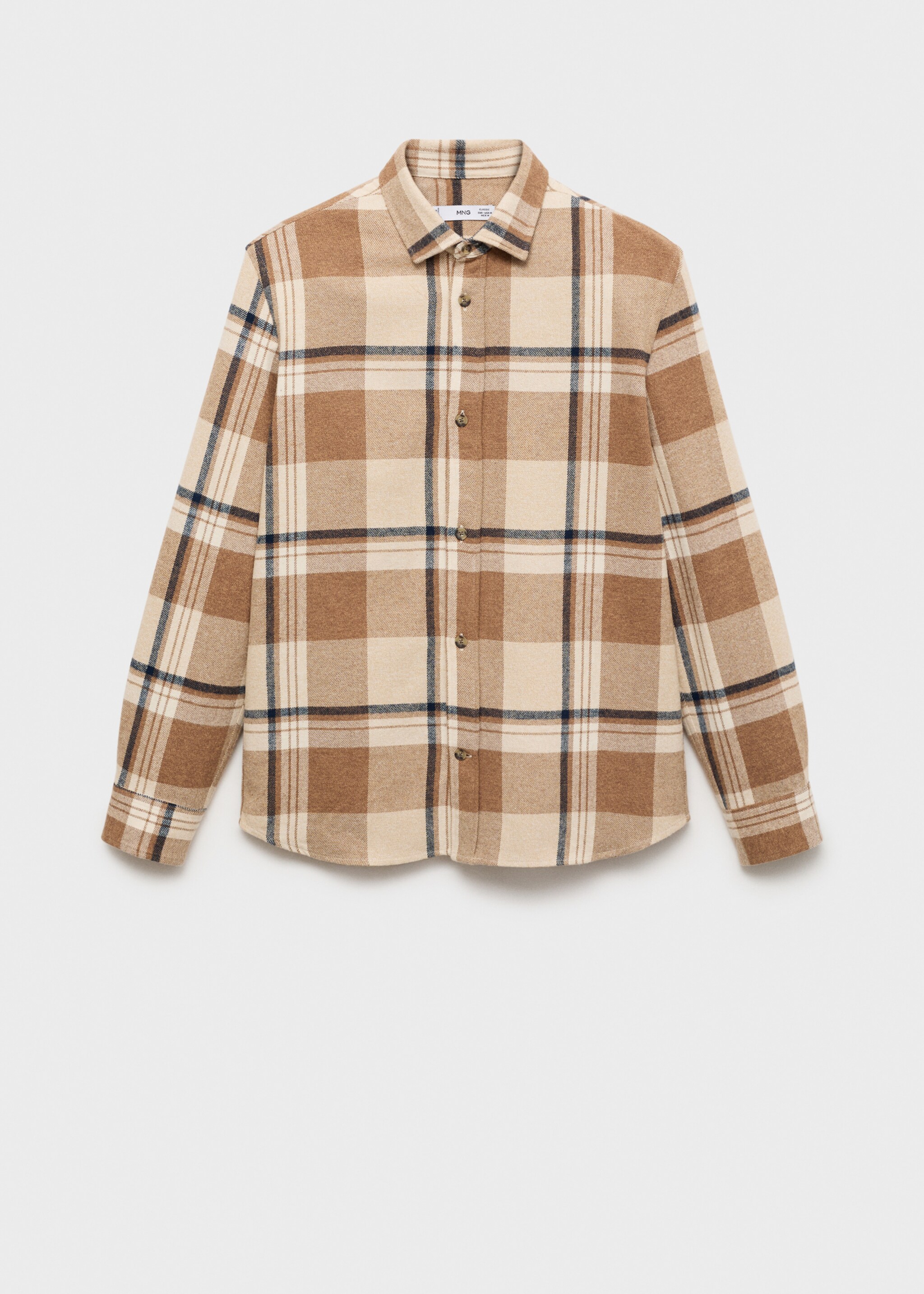 100% cotton flannel check overshirt - Article without model, Beige. Ref: 77087914-00.
