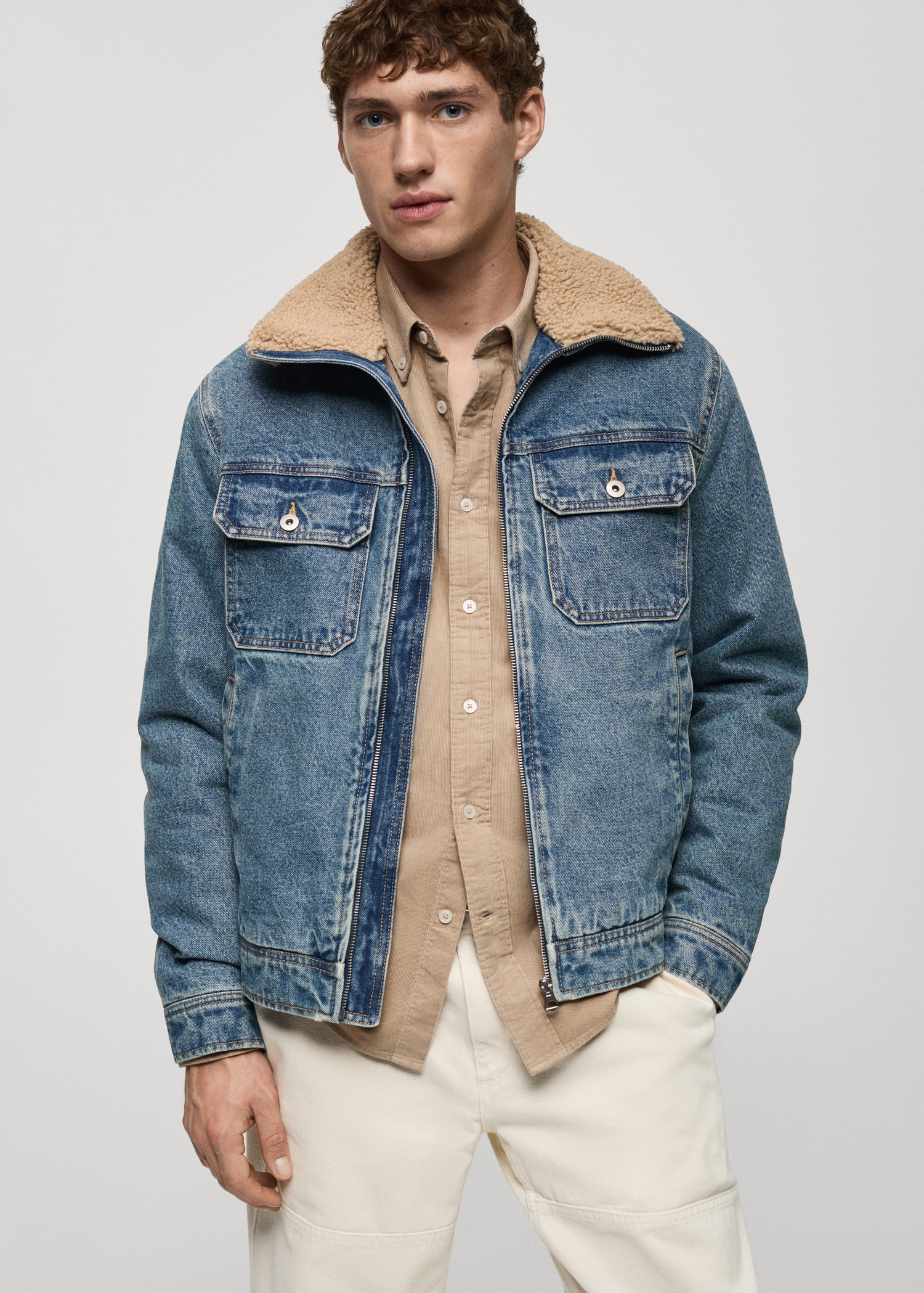 Denim jacket with sheepskin details - Medium plane