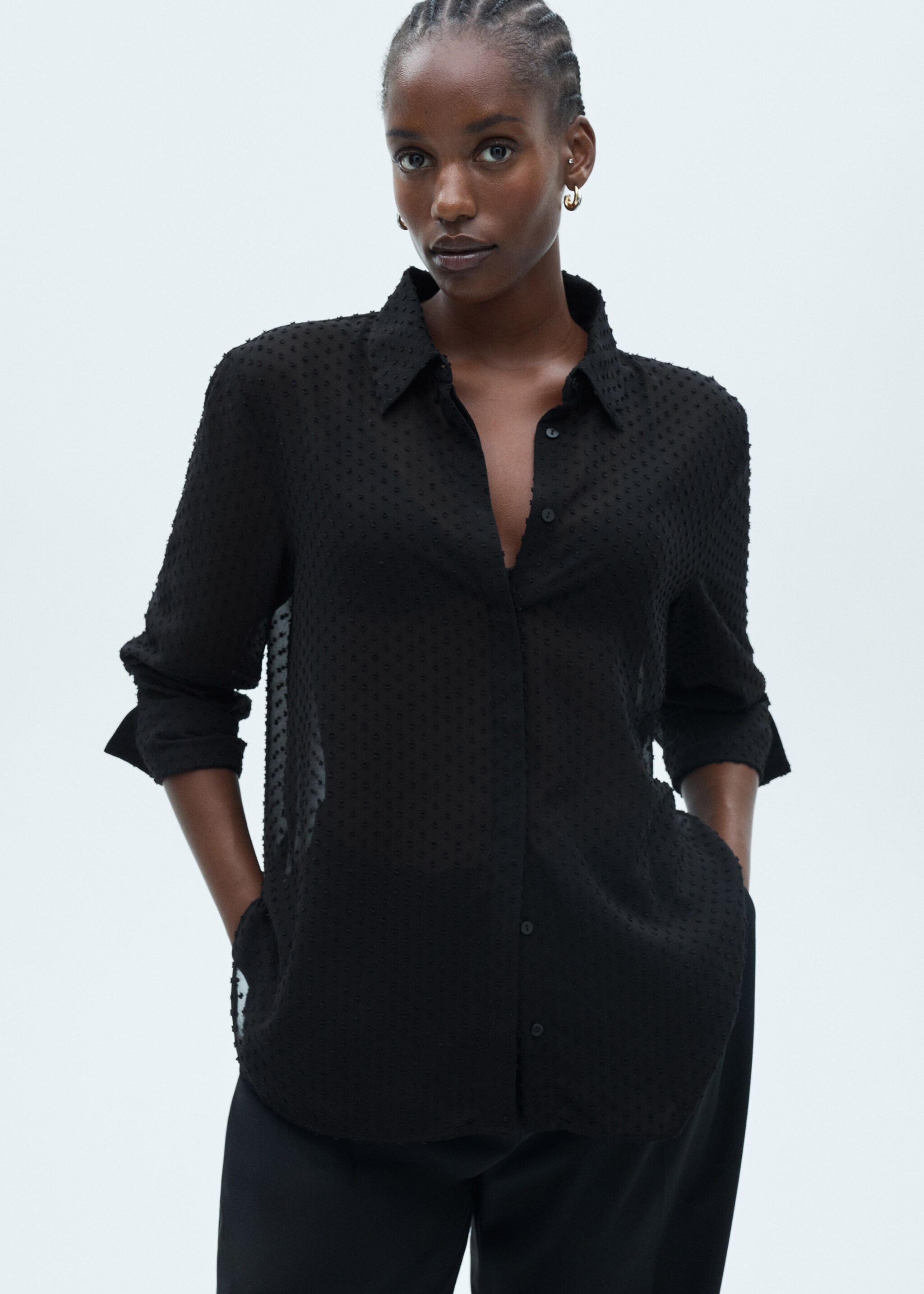 Plumeti shirt with hidden buttons - Details of the article 5, Black. Ref: 77088263-00.
