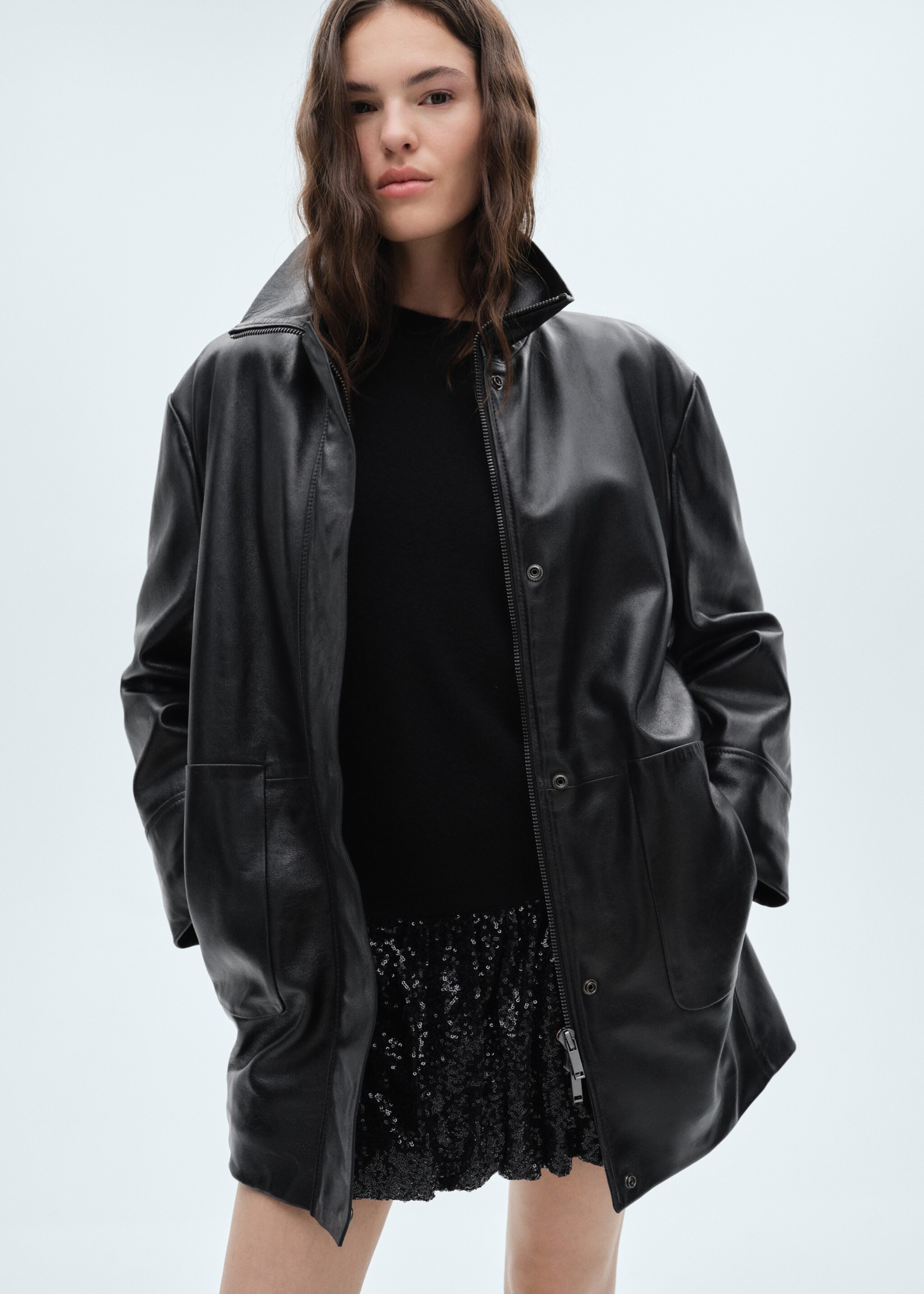 Sequin balloon mini-skirt - Details of the article 2, Black. Ref: 77088269-00.