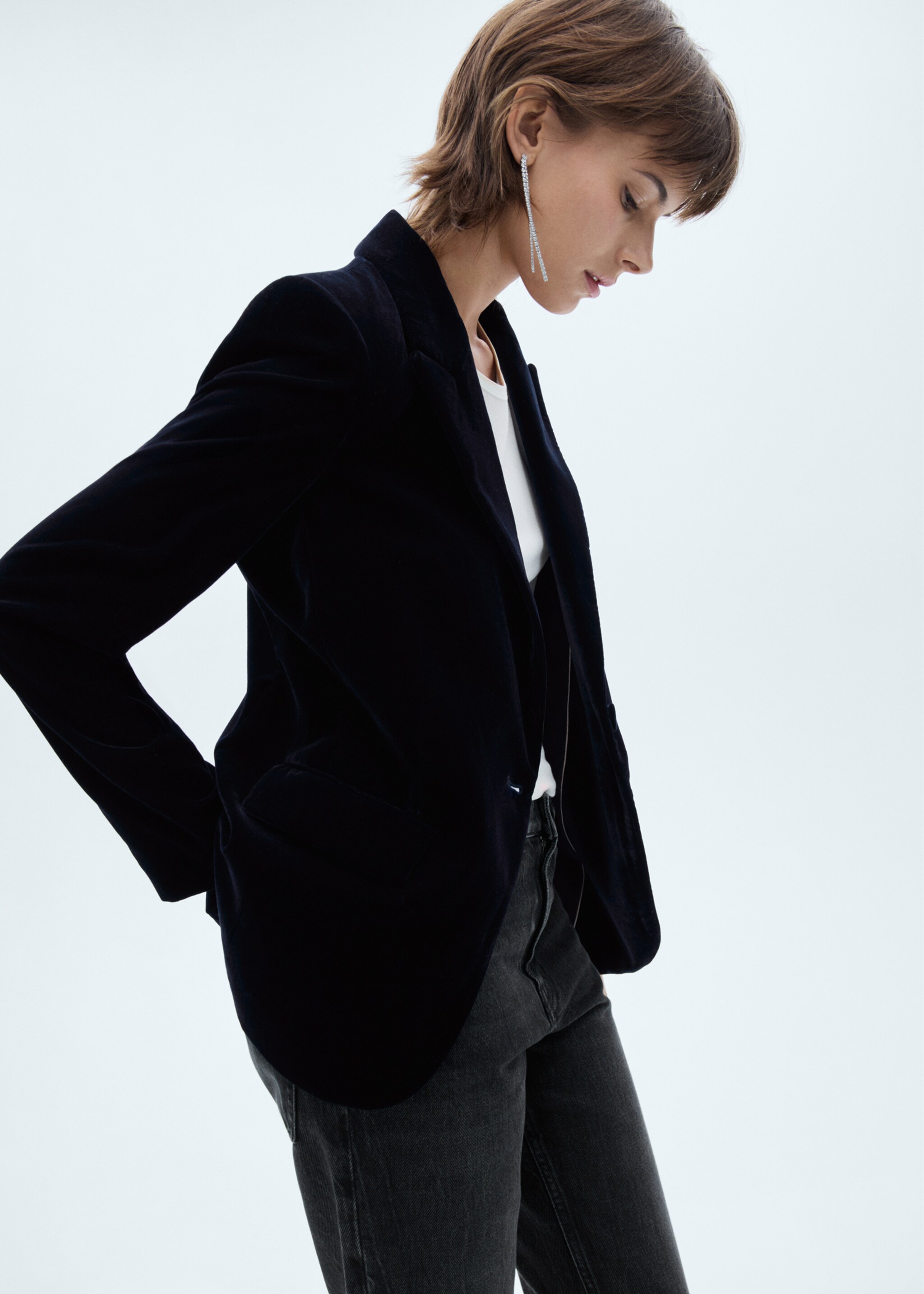 Structured velvet blazer - Medium plane, Night Blue. Ref: 77088273-00.