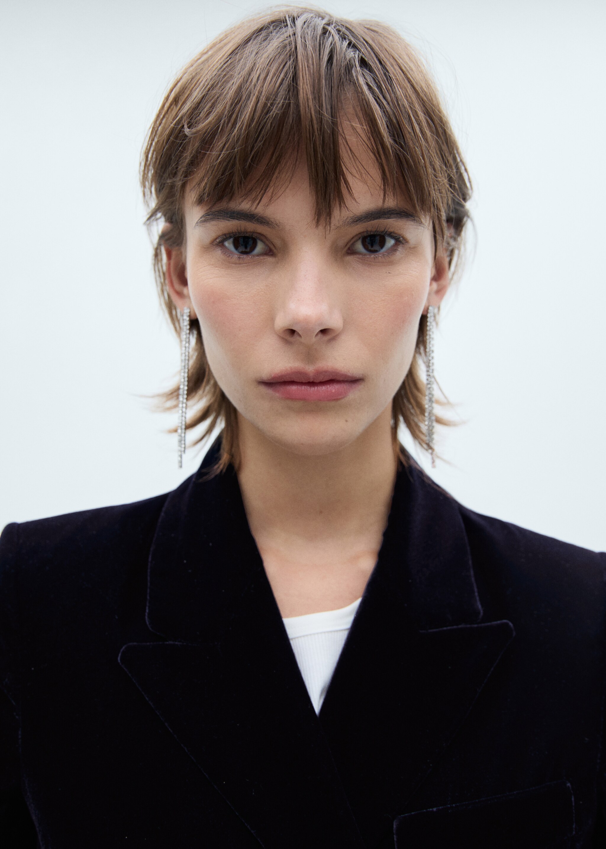 Structured velvet blazer - Details of the article 1, Night Blue. Ref: 77088273-00.