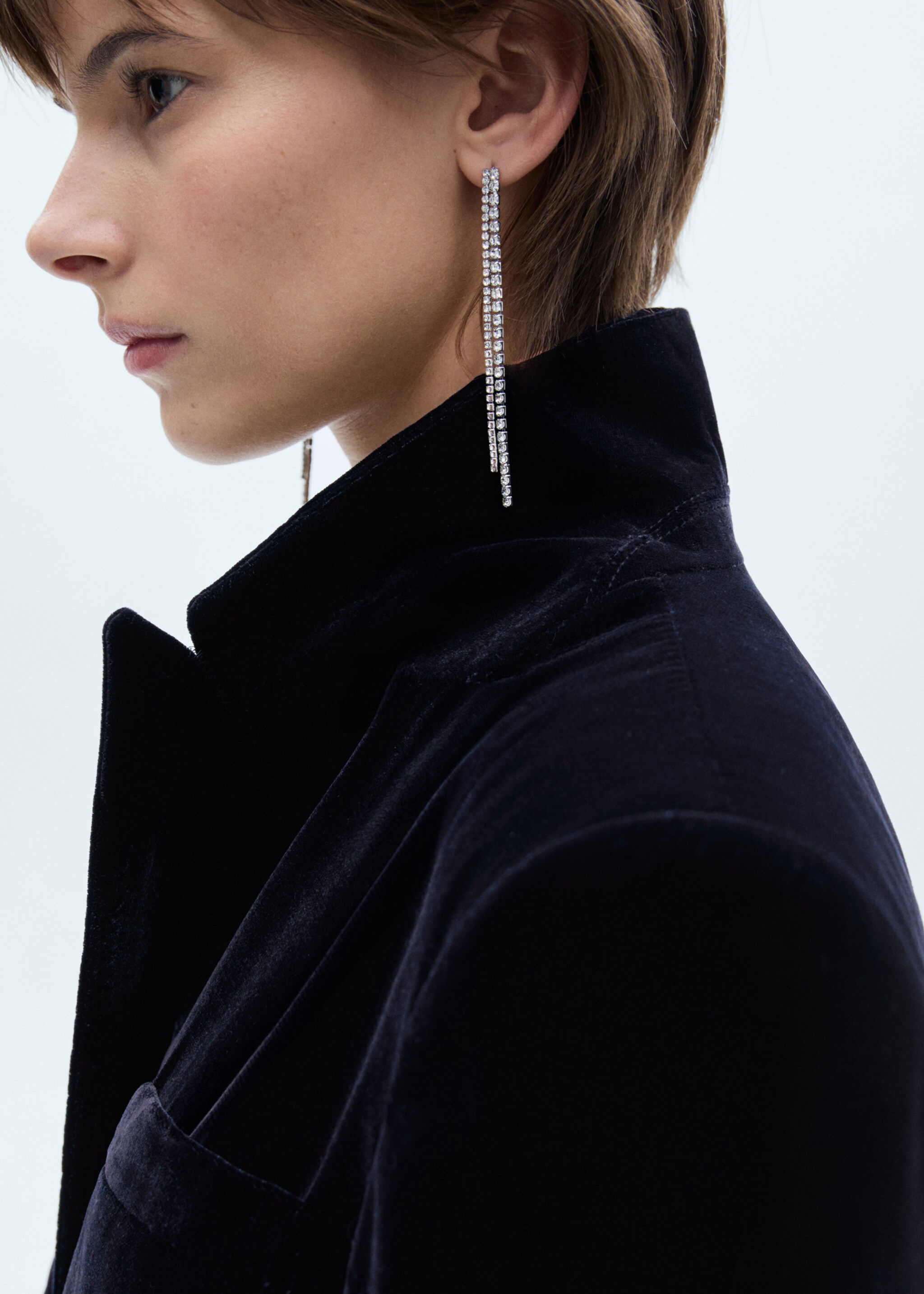 Structured velvet blazer - Details of the article 2, Night Blue. Ref: 77088273-00.
