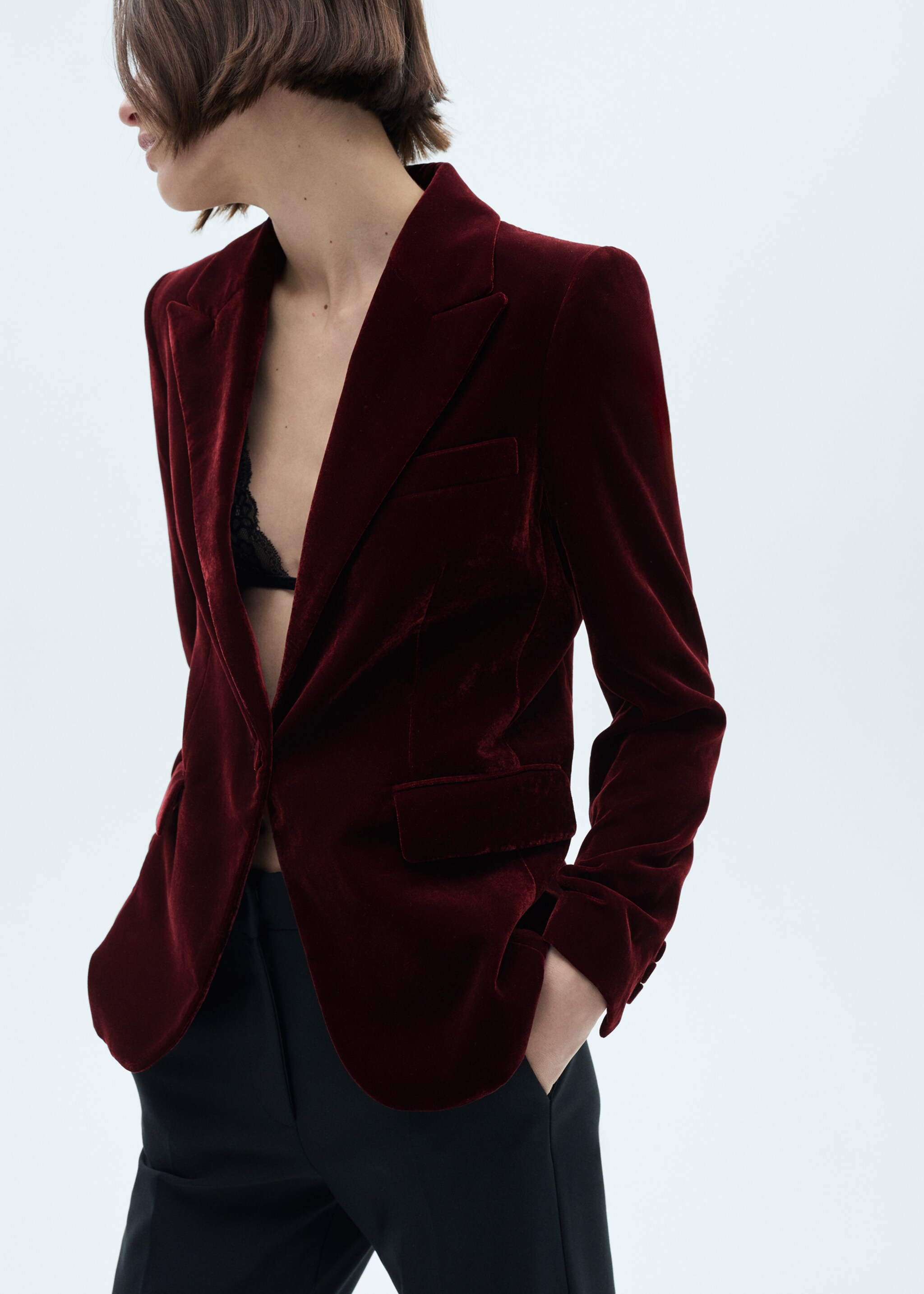 Structured velvet blazer - Medium plane, Maroon. Ref: 77088273-00.