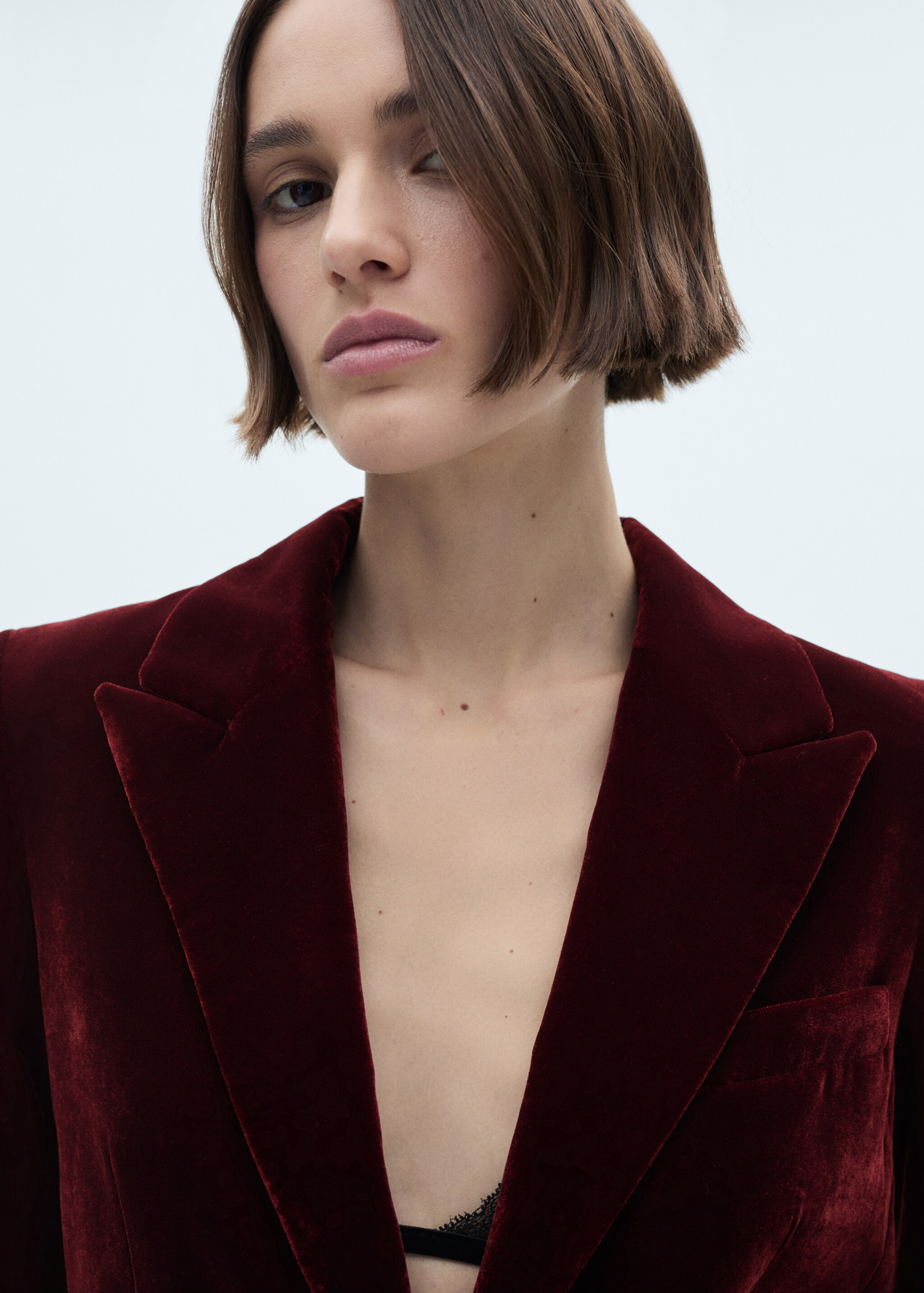 Structured velvet blazer - Details of the article 1, Maroon. Ref: 77088273-00.