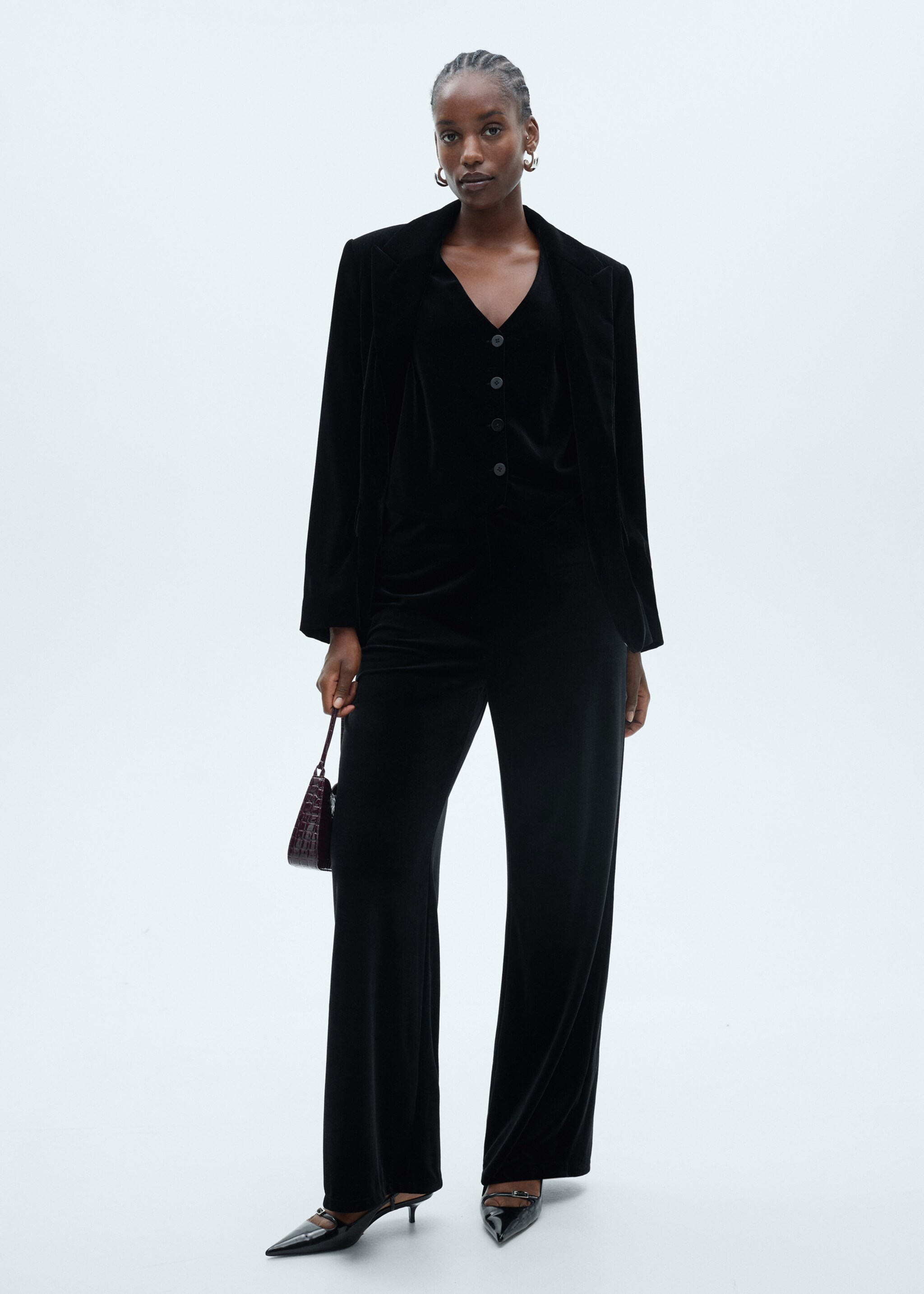 Structured velvet blazer - Details of the article 3, Black. Ref: 77088273-00.