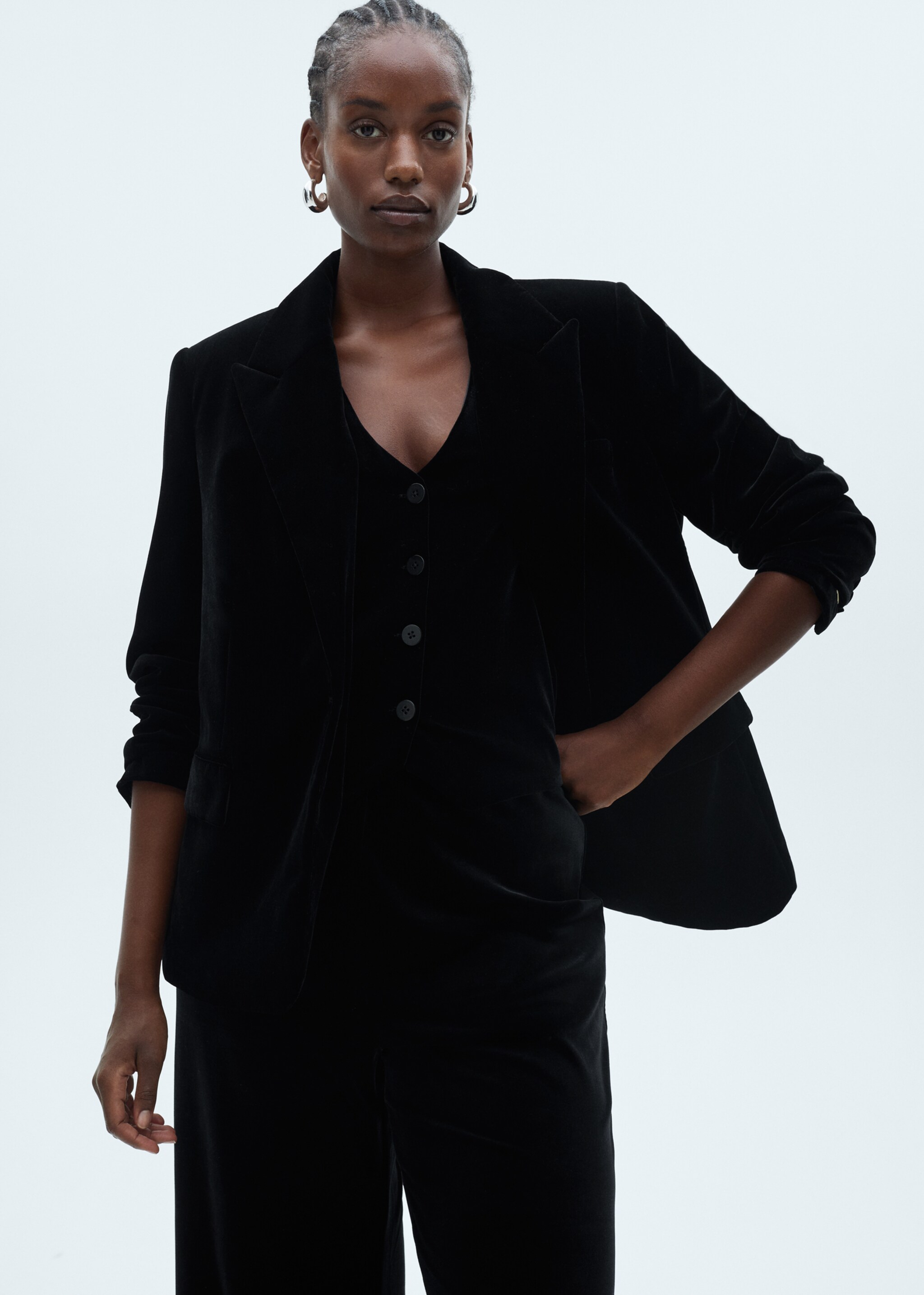 Structured velvet blazer - Details of the article 5, Black. Ref: 77088273-00.