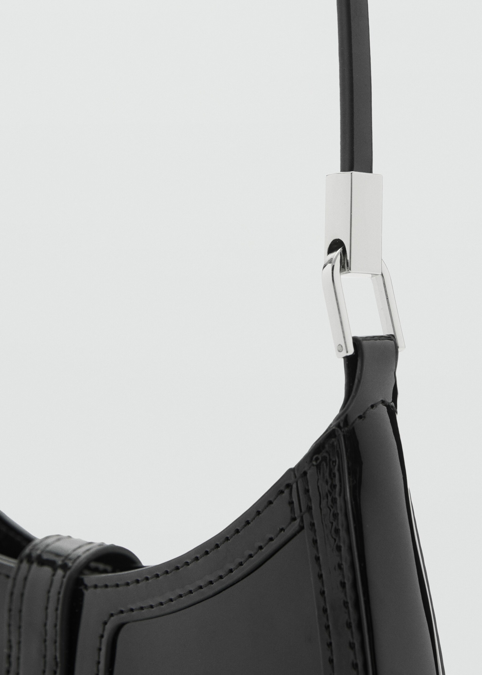 Patent leather-effect shoulder bag - Details of the article 1, Black. Ref: 77088278-00.
