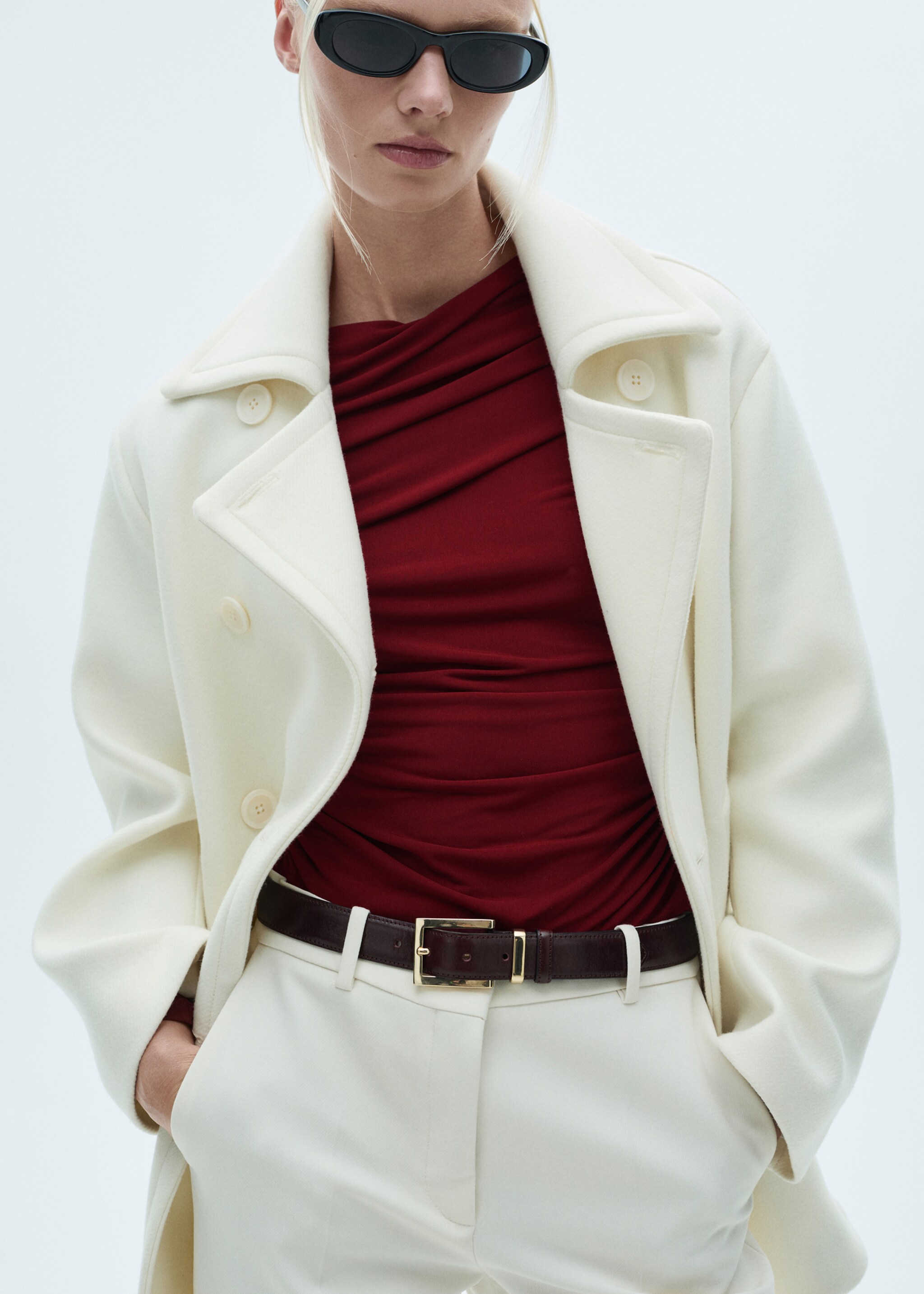 Asymmetrical gathered t-shirt - Medium plane, Burgundy. Ref: 77088283-00.