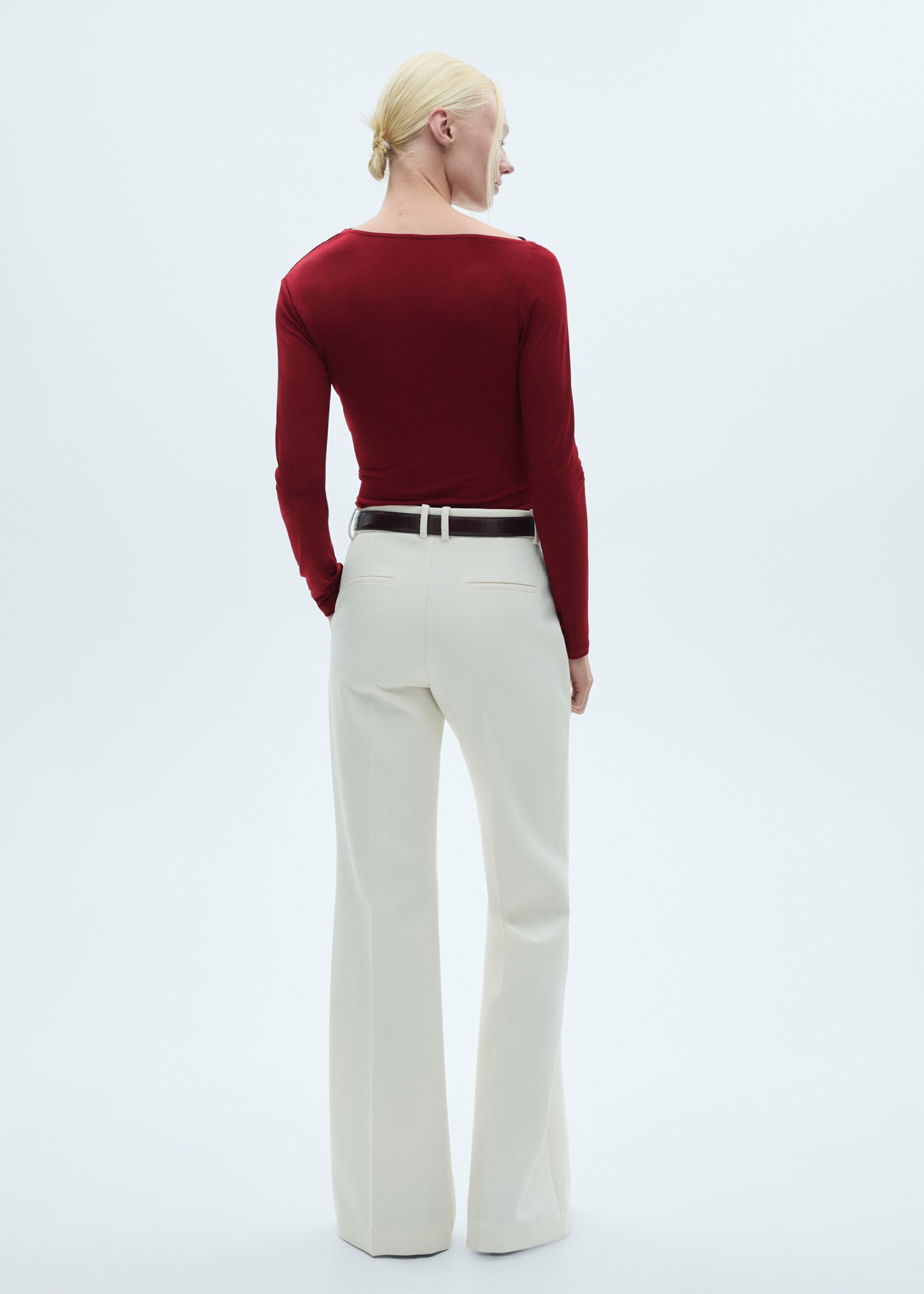 Asymmetrical gathered t-shirt - Reverse of the article, Burgundy. Ref: 77088283-00.