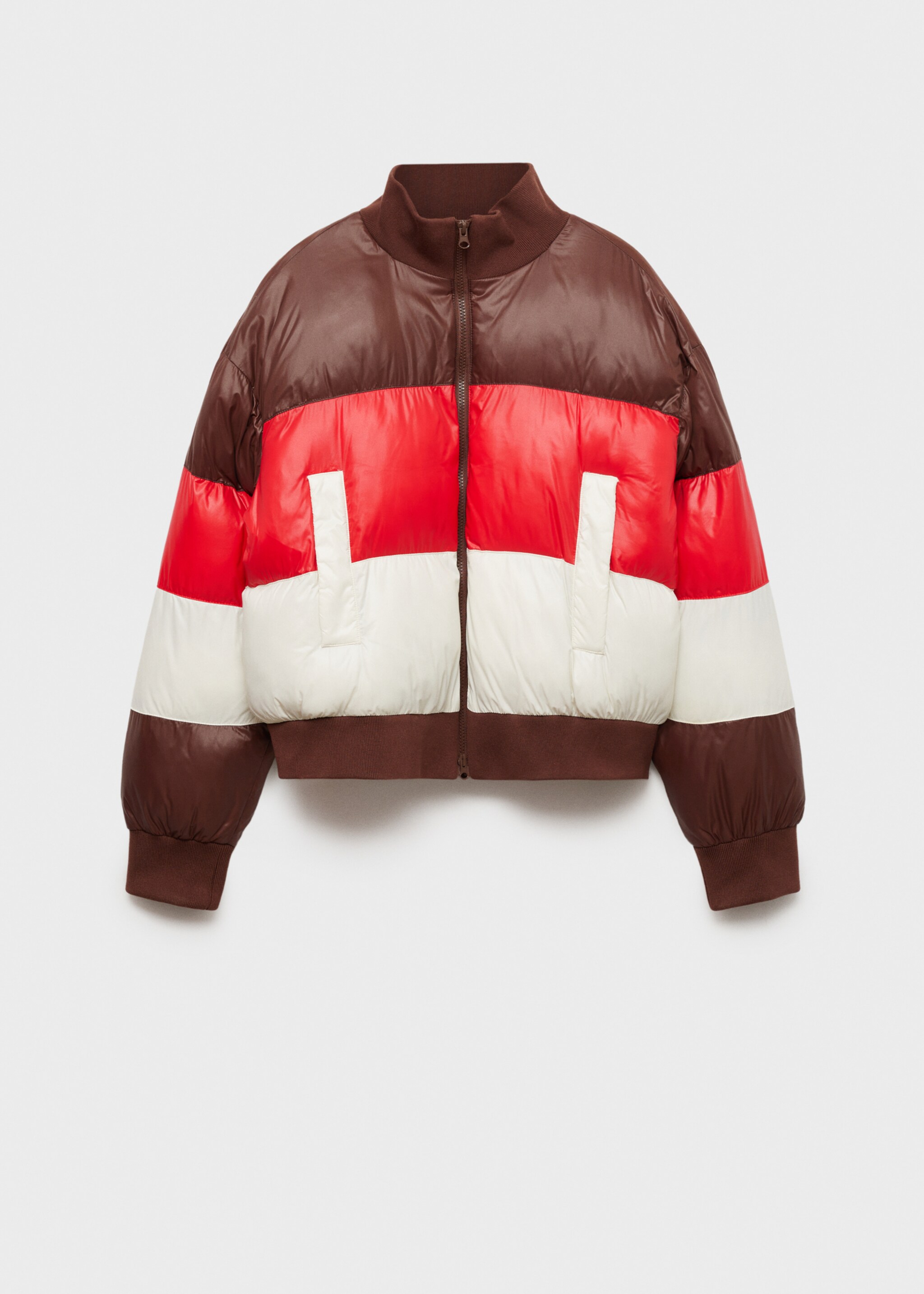 Trefärgad vadderad anorak - Artikel utan modell, Brun. Ref: 77088632-00.