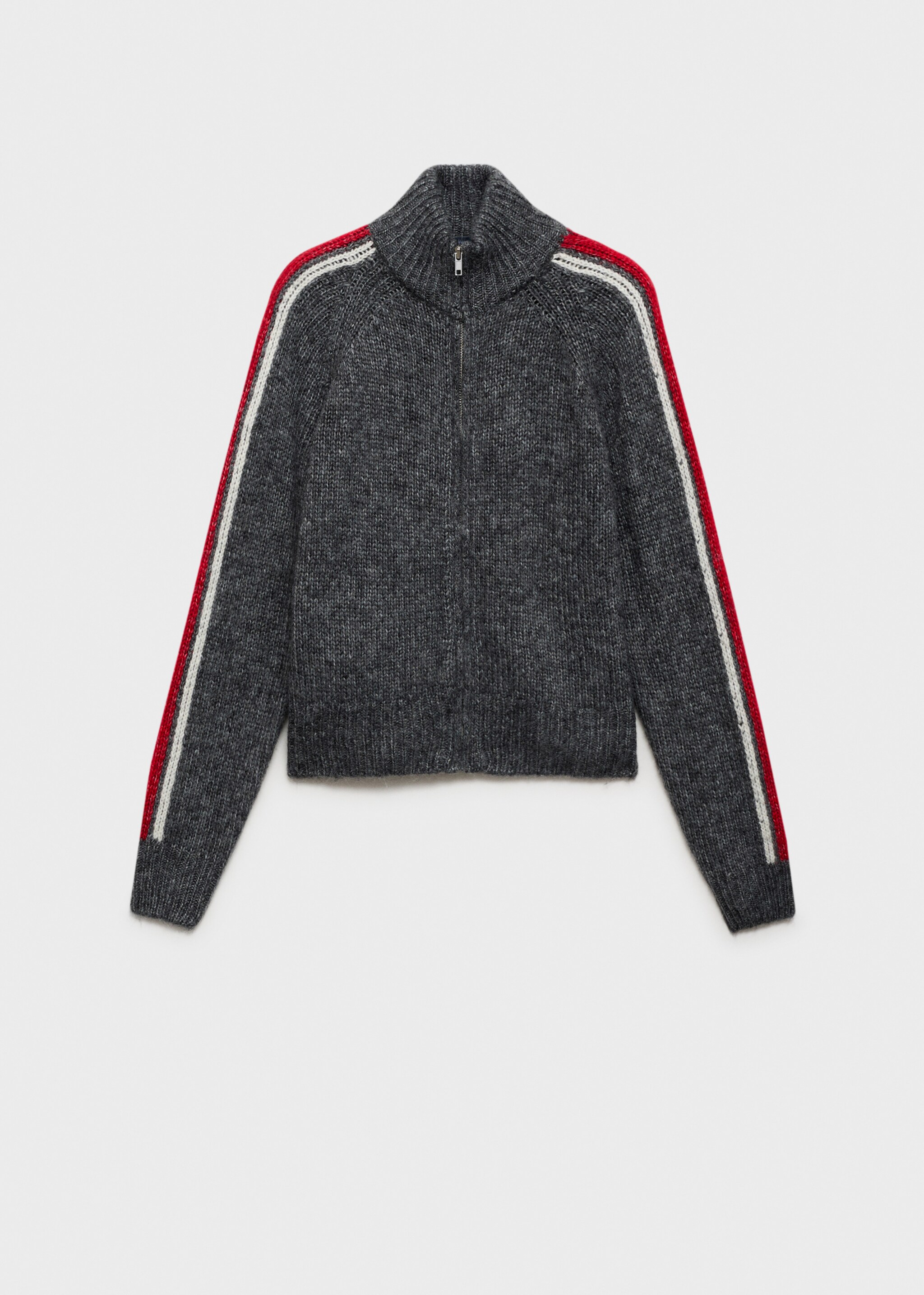 Perkins-neck cardigan with zip - Article without model, Intense Red. Ref: 77088633-00.