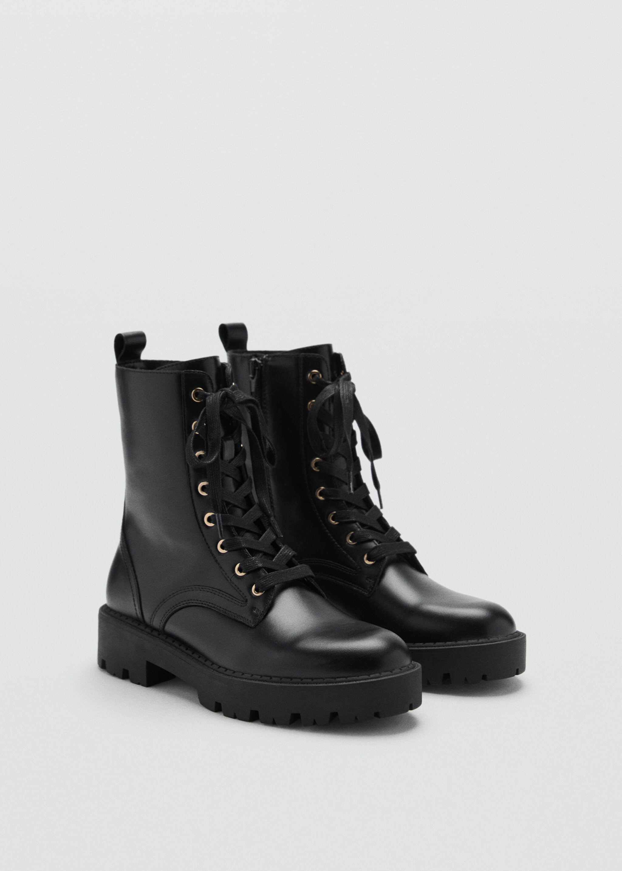 Bottines cuir lacets - Plan moyen, Noir. Ref: 77088635-00.