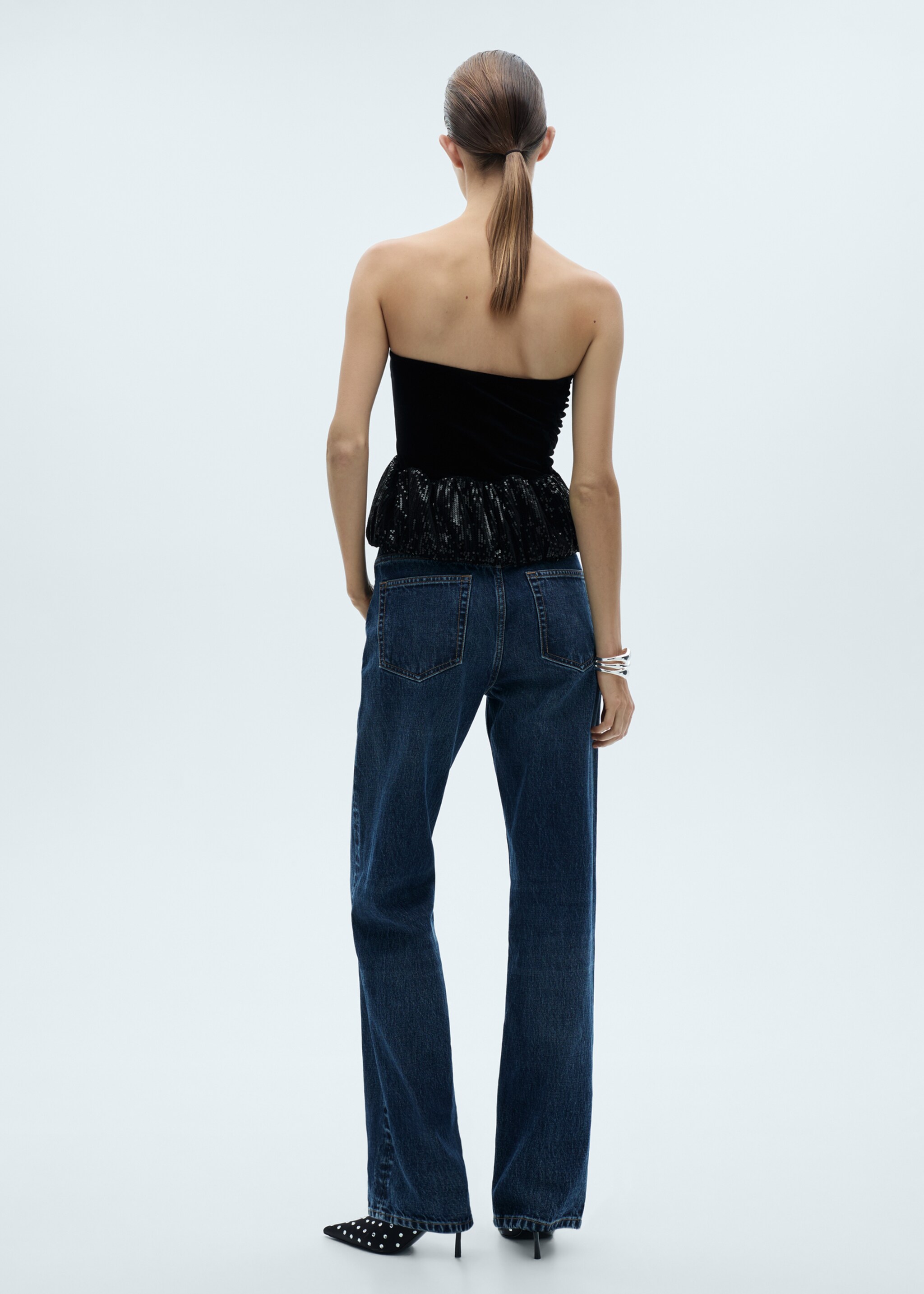 Peplum-Top mit Paillettenbesatz - Rückseite des Artikels, Schwarz. Ref: 77089057-00.