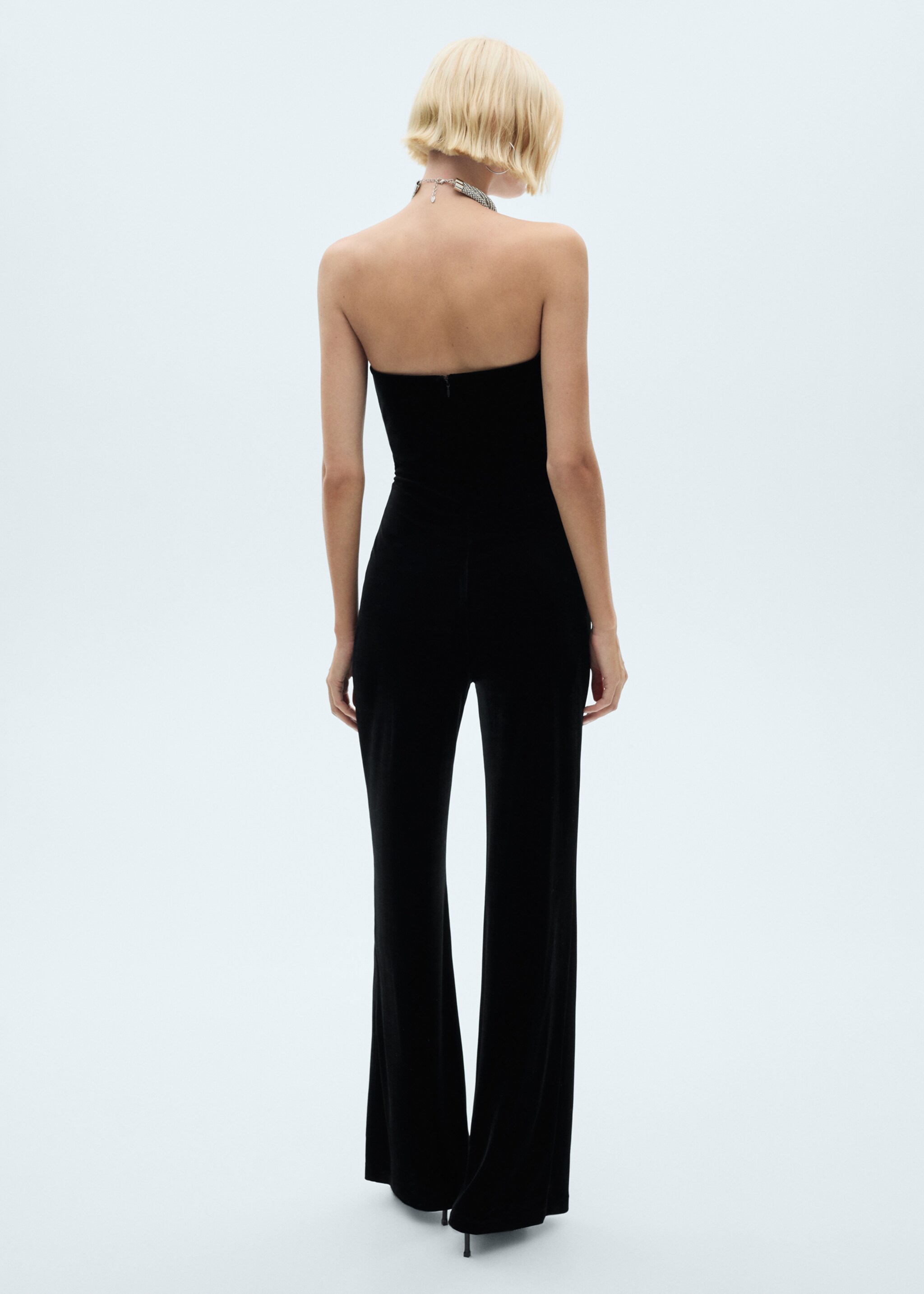 Strapless velvet jumpsuit - Reverse of the article, Black. Ref: 77089061-00.