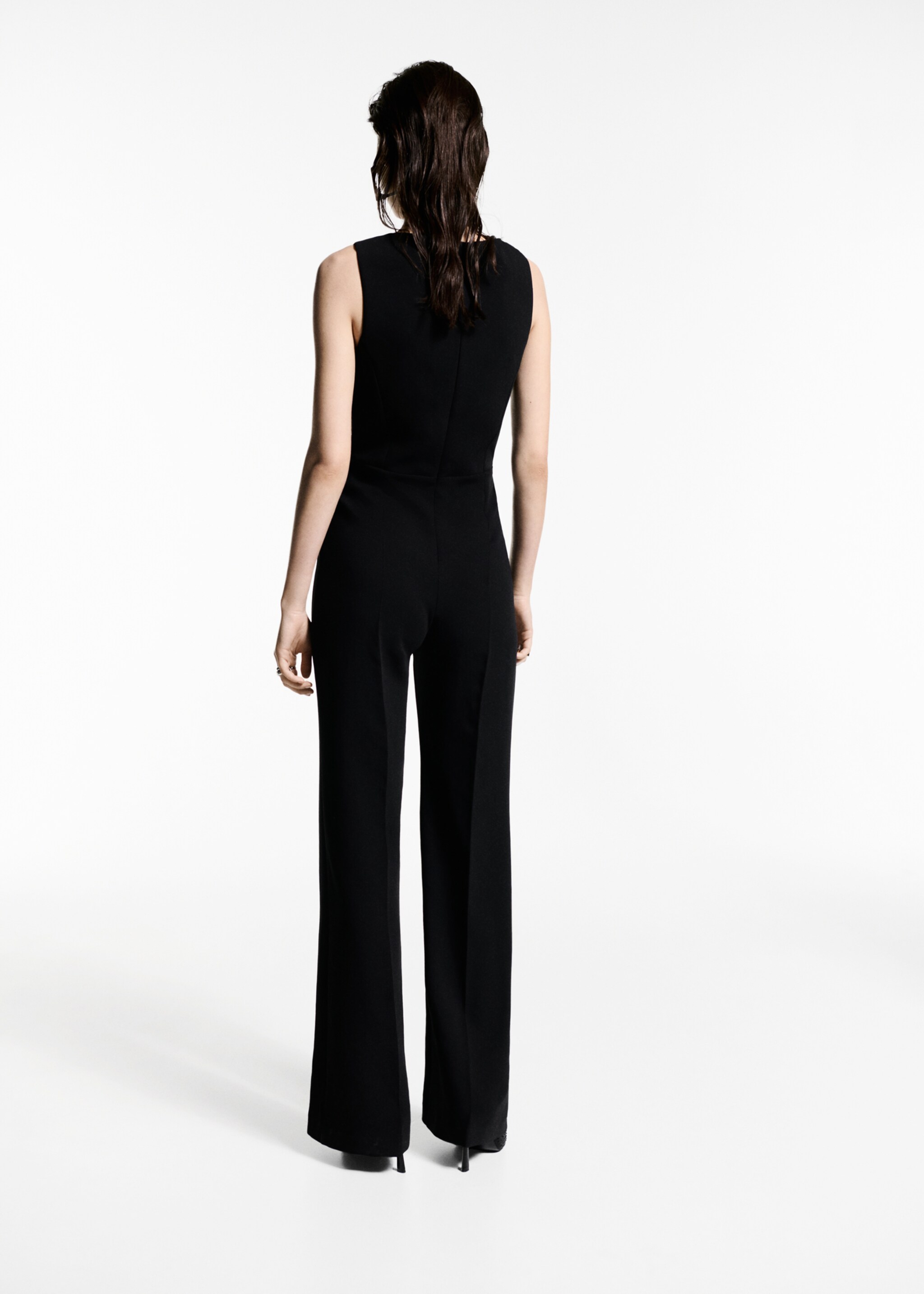 Jumpsuit with metallic detail opening - Reverse of the article, Black. Ref: 77089062-00.