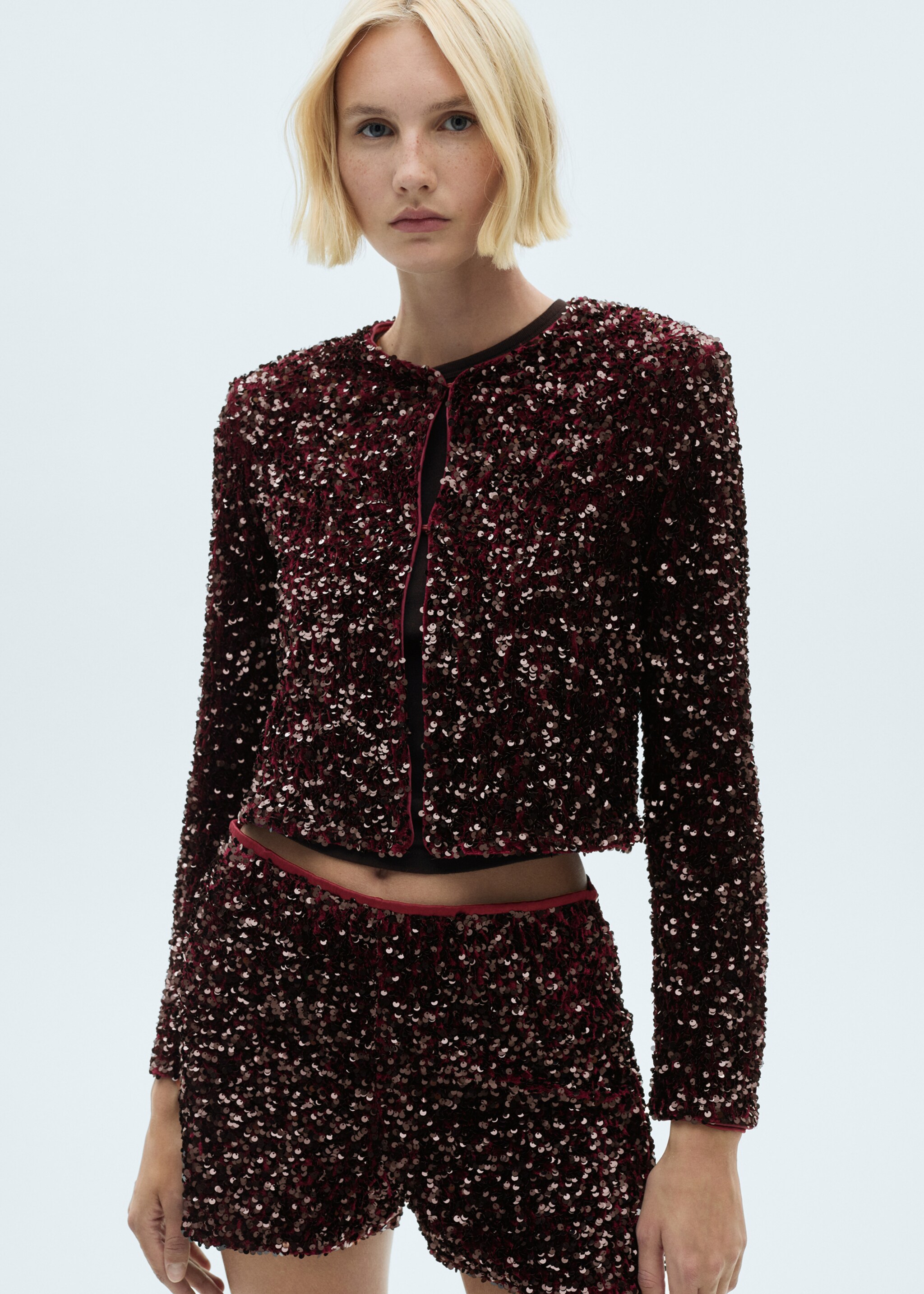 Sequin embroidered jacket - Medium plane, Burgundy. Ref: 77089064-00.
