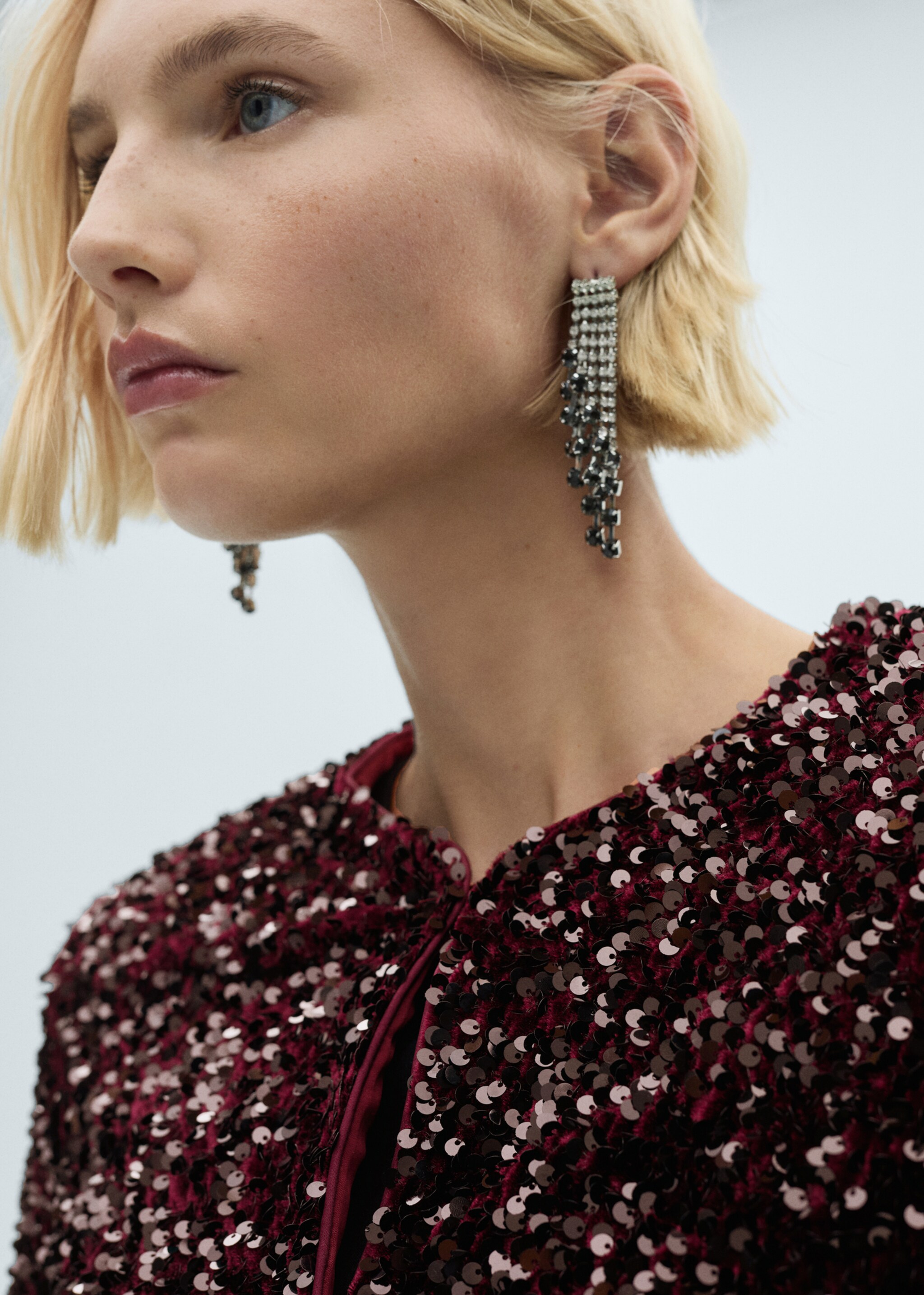 Sequin embroidered jacket - Details of the article 1, Burgundy. Ref: 77089064-00.