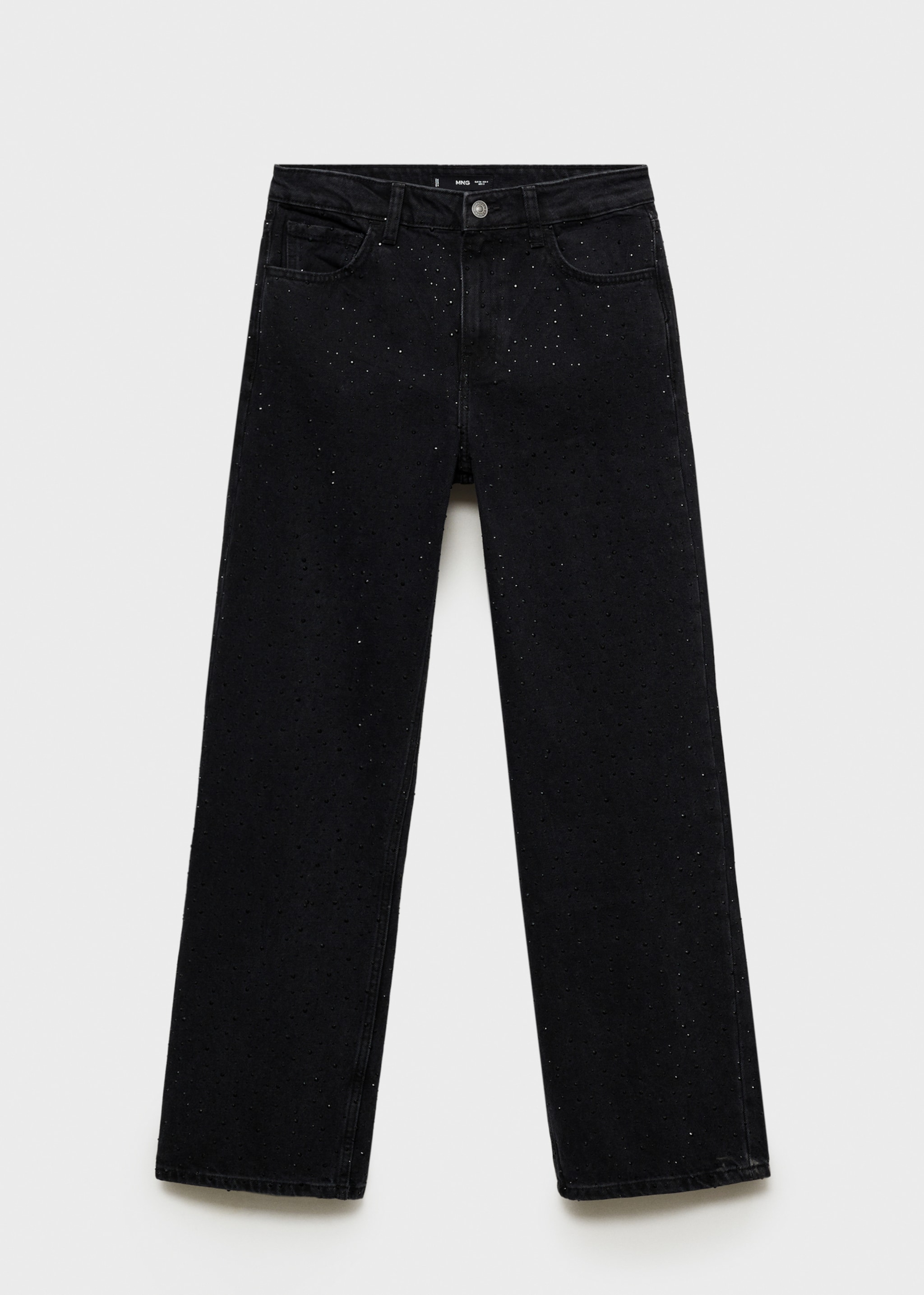 Straight-fit jeans with rhinestone detail - Article without model, Black denim. Ref: 77089066-00.