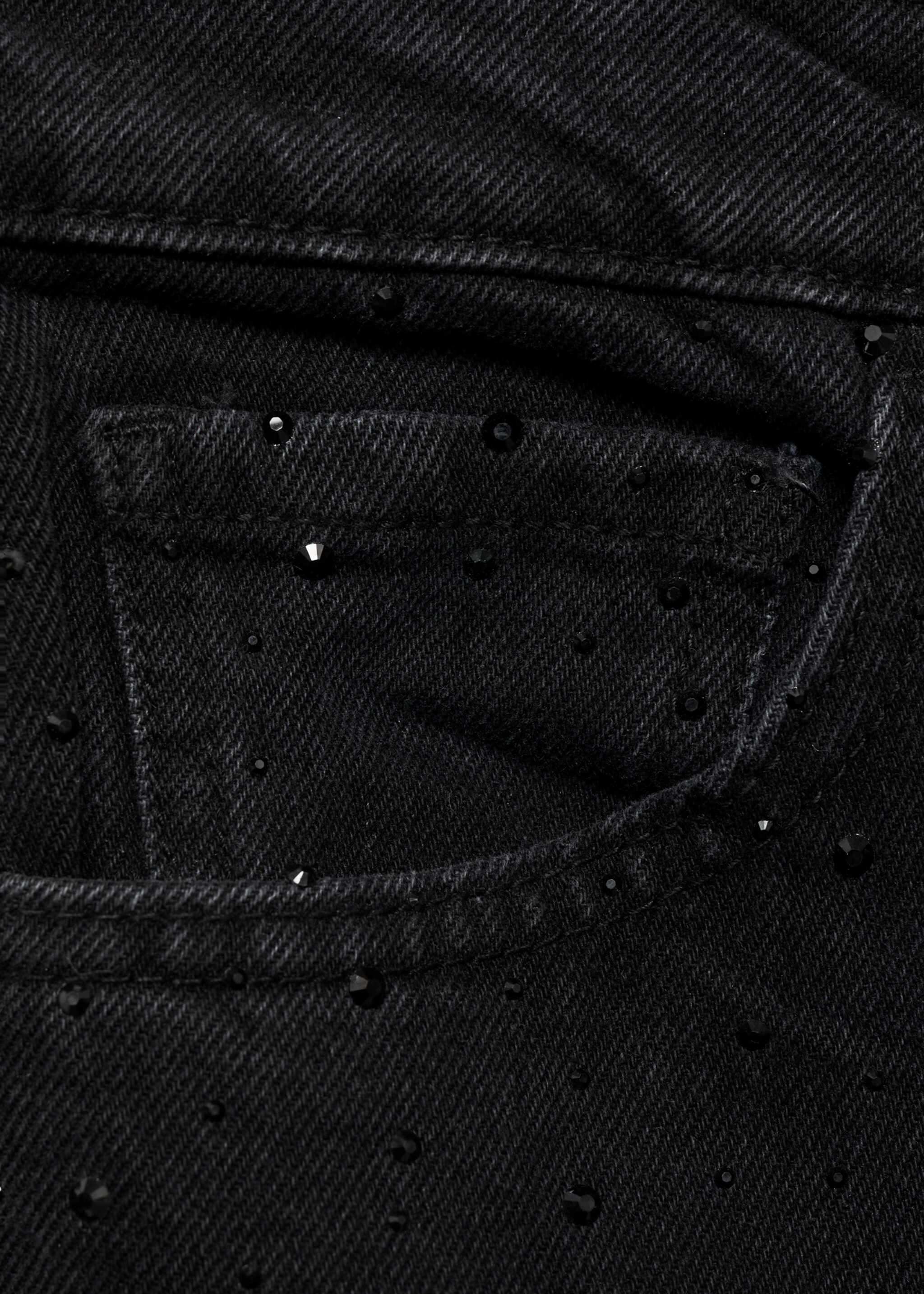 Straight-fit jeans with rhinestone detail - Details of the article 8, Black denim. Ref: 77089066-00.