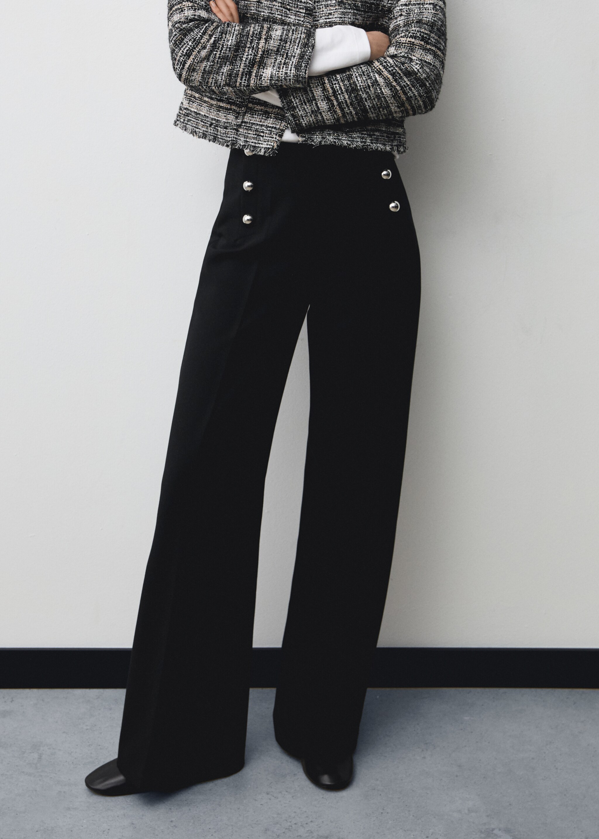 Wideleg-Hose mit Metallic-Details - Mittlere Ansicht, Schwarz. Ref: 77089072-00.