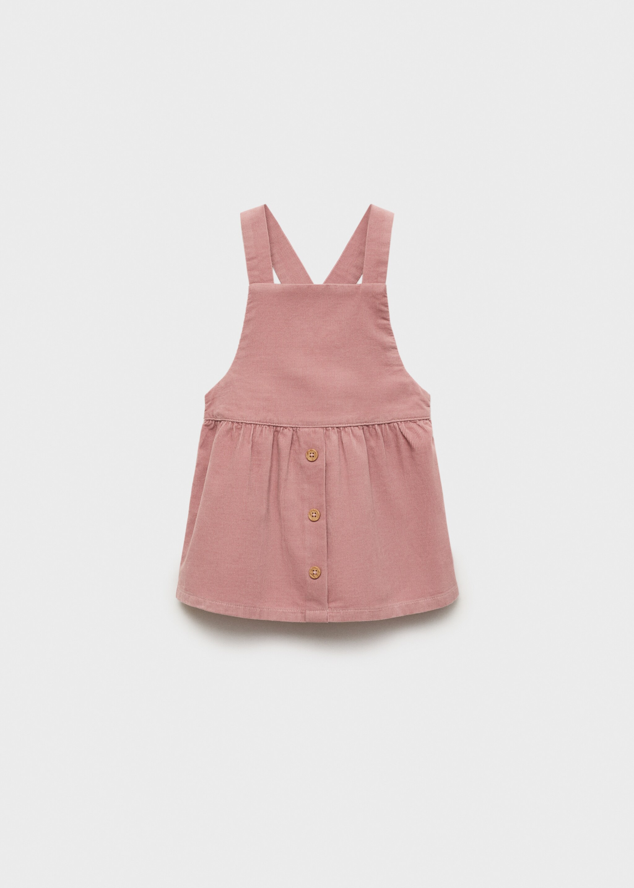 Buttoned micro-corduroy pinafore dress - Article without model, Pink. Ref: 77089234-00.