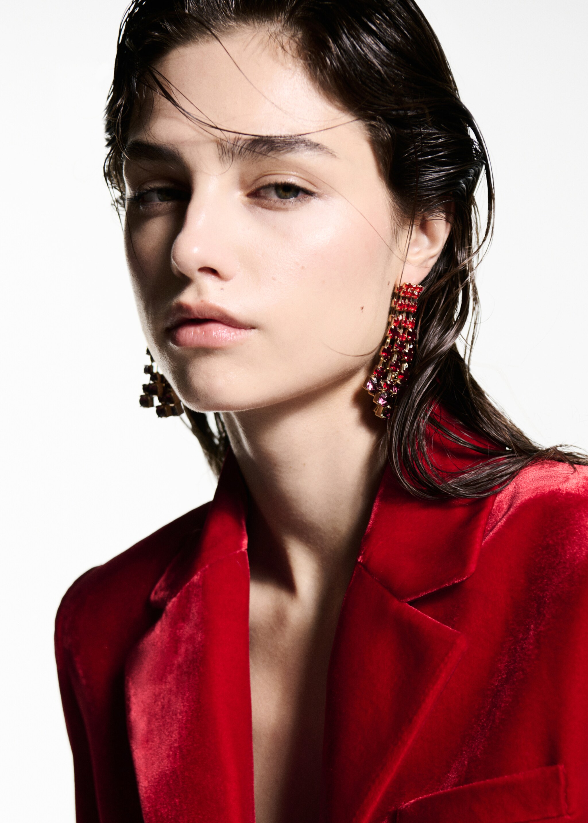 Velvet suit jacket - Details of the article 1, Strawberry. Ref: 77089236-00.