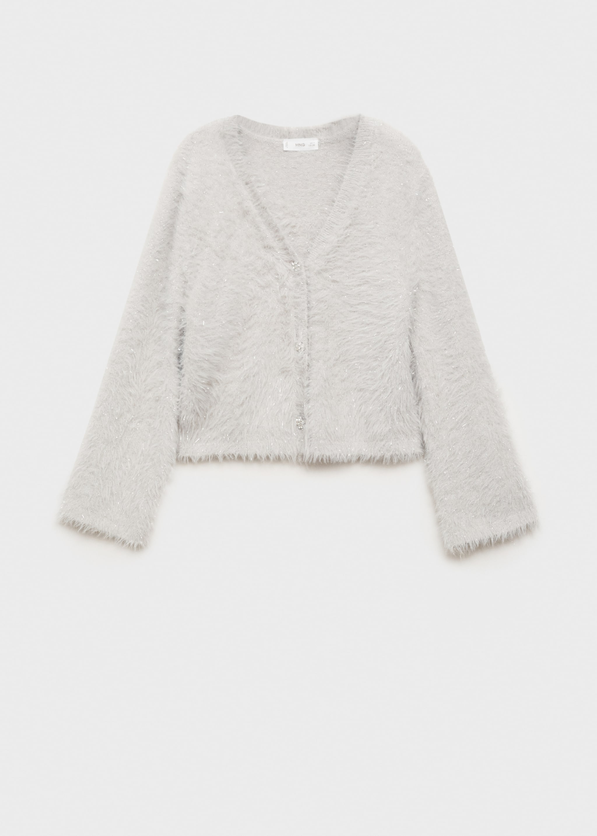 Buttoned fur-effect cardigan - Article without model, Light/Pastel Grey. Ref: 77089239-00.