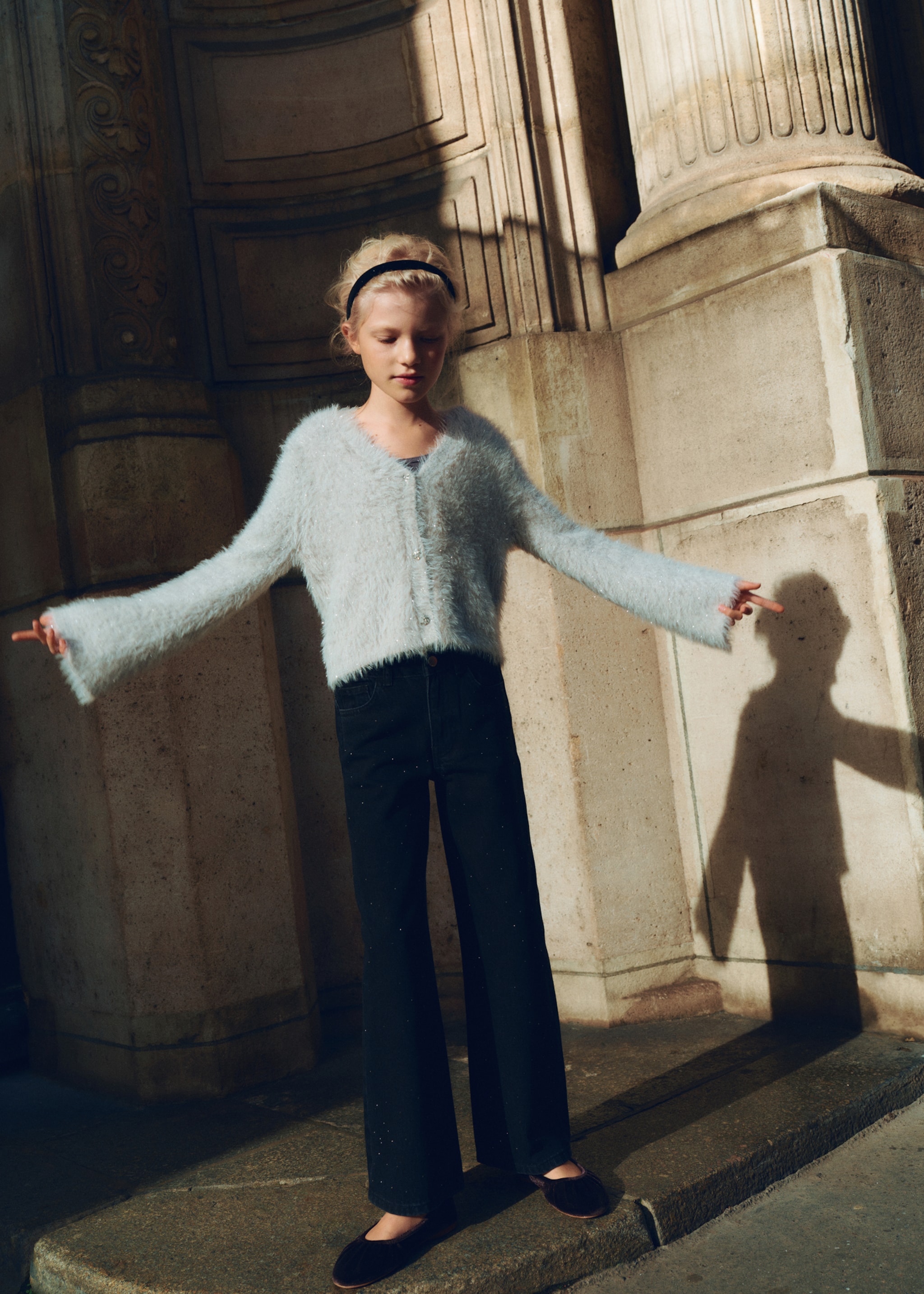 Buttoned fur-effect cardigan - Details of the article 5, Light/Pastel Grey. Ref: 77089239-00.