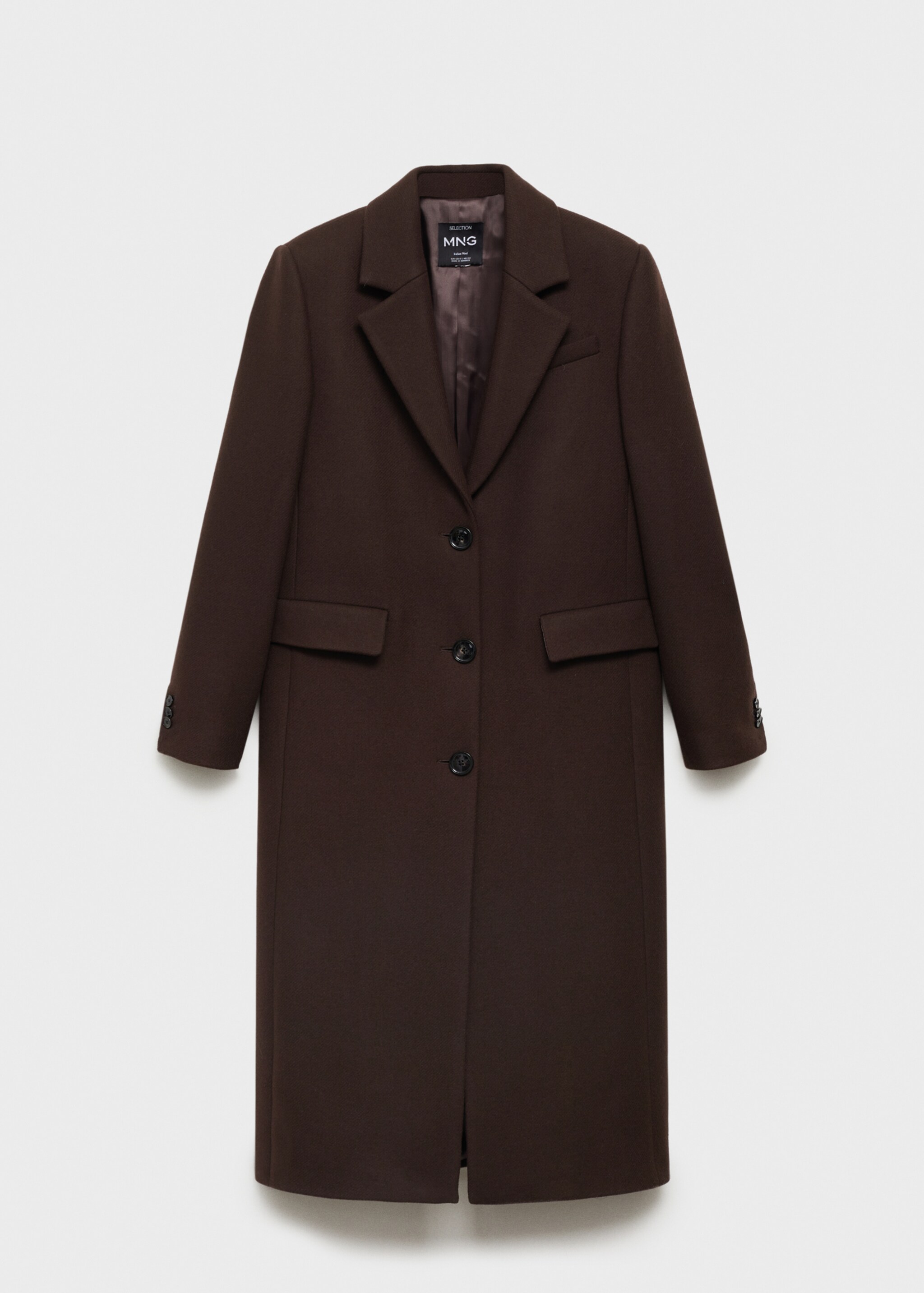 Long structured wool coat - Article without model, Brown. Ref: 77089244-00.