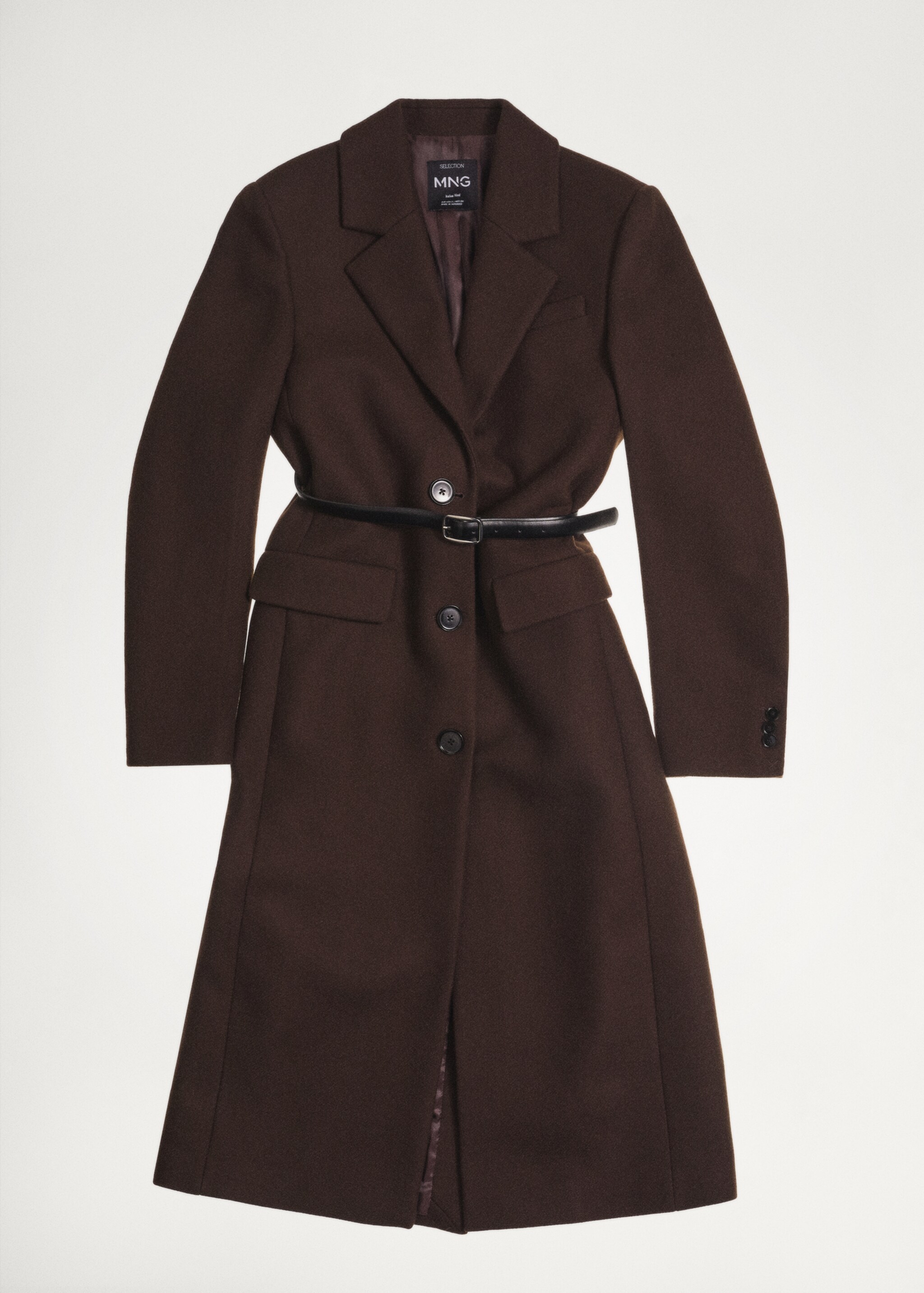 Long structured wool coat - Details of the article 5, Brown. Ref: 77089244-00.