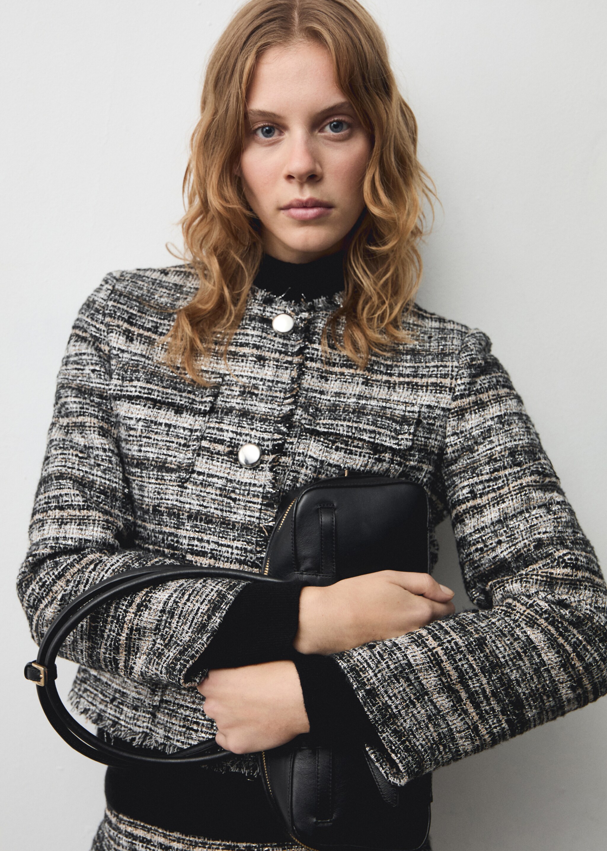 Tweed jacket with metal buttons - Details of the article 1, Black. Ref: 77089245-00.